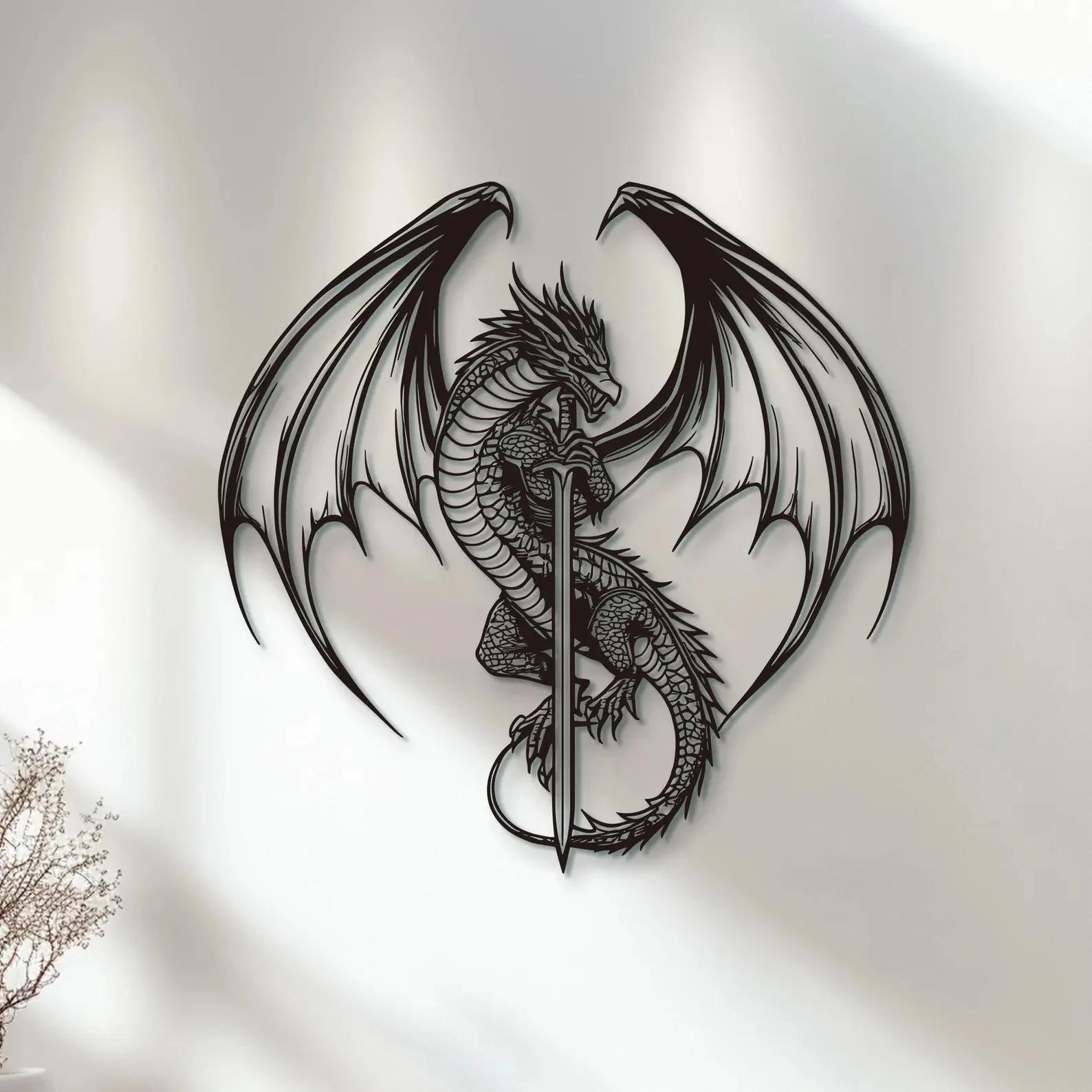 Flying Dragon with Sword Metal Wall Art Decor - Image 2
