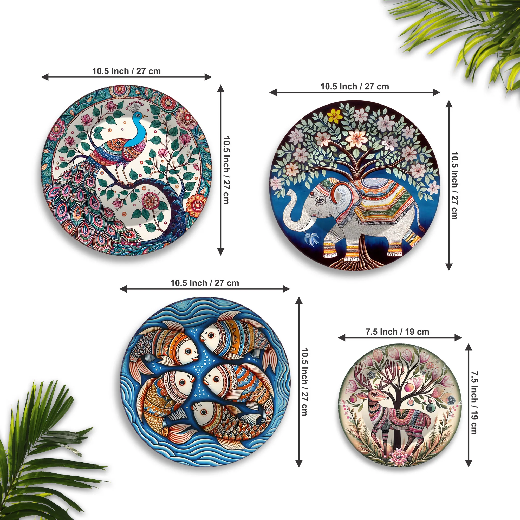 Folk Art Ethnic Animal Art Premium Wall Plates Painting Set of Four - Image 6
