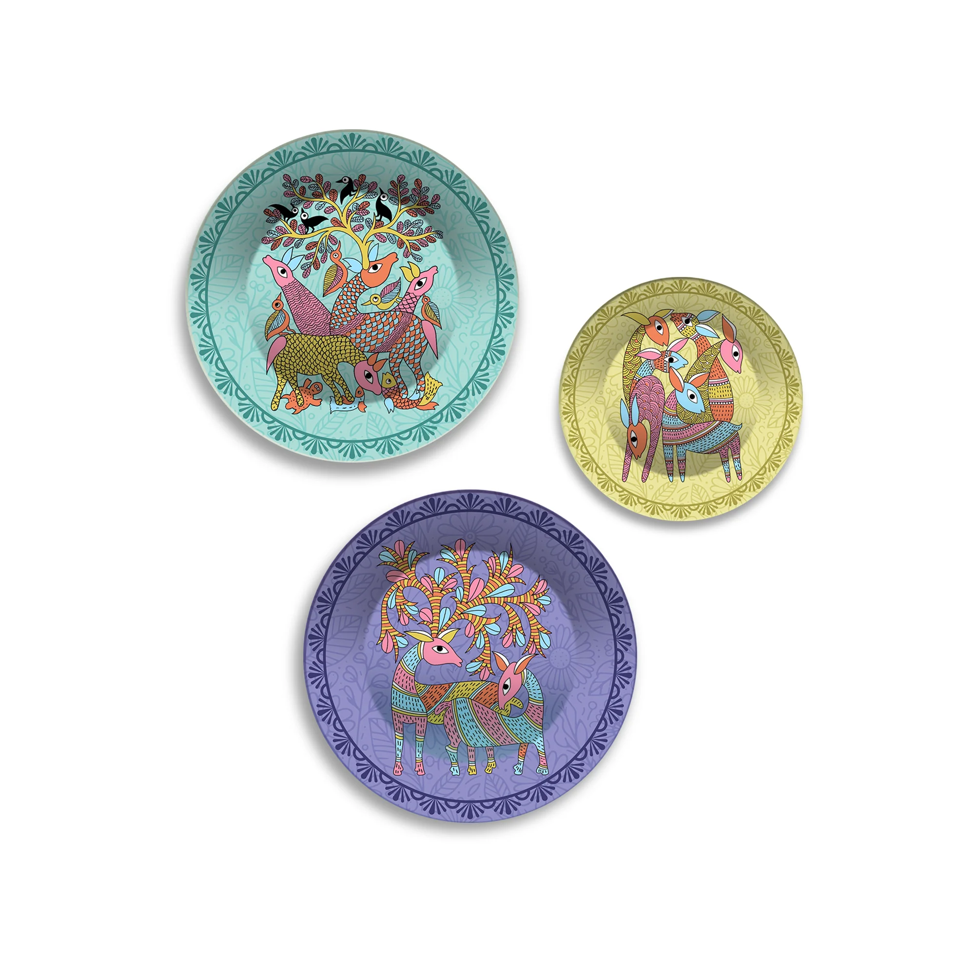 Folk Deer Wilderness Premium Wall Plates Painting Set of 3 - Image 4