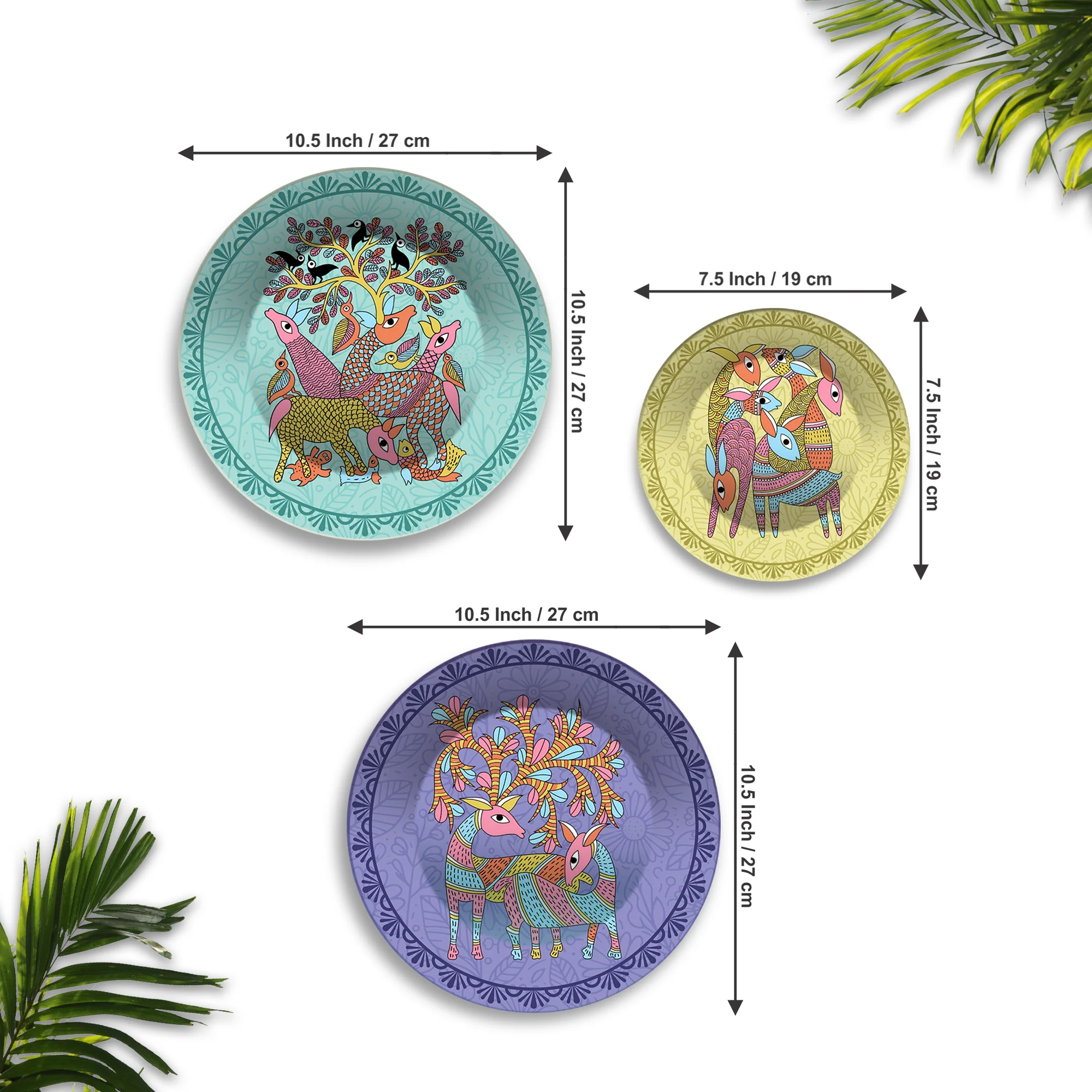 Folk Deer Wilderness Premium Wall Plates Painting Set of 3 - Image 6
