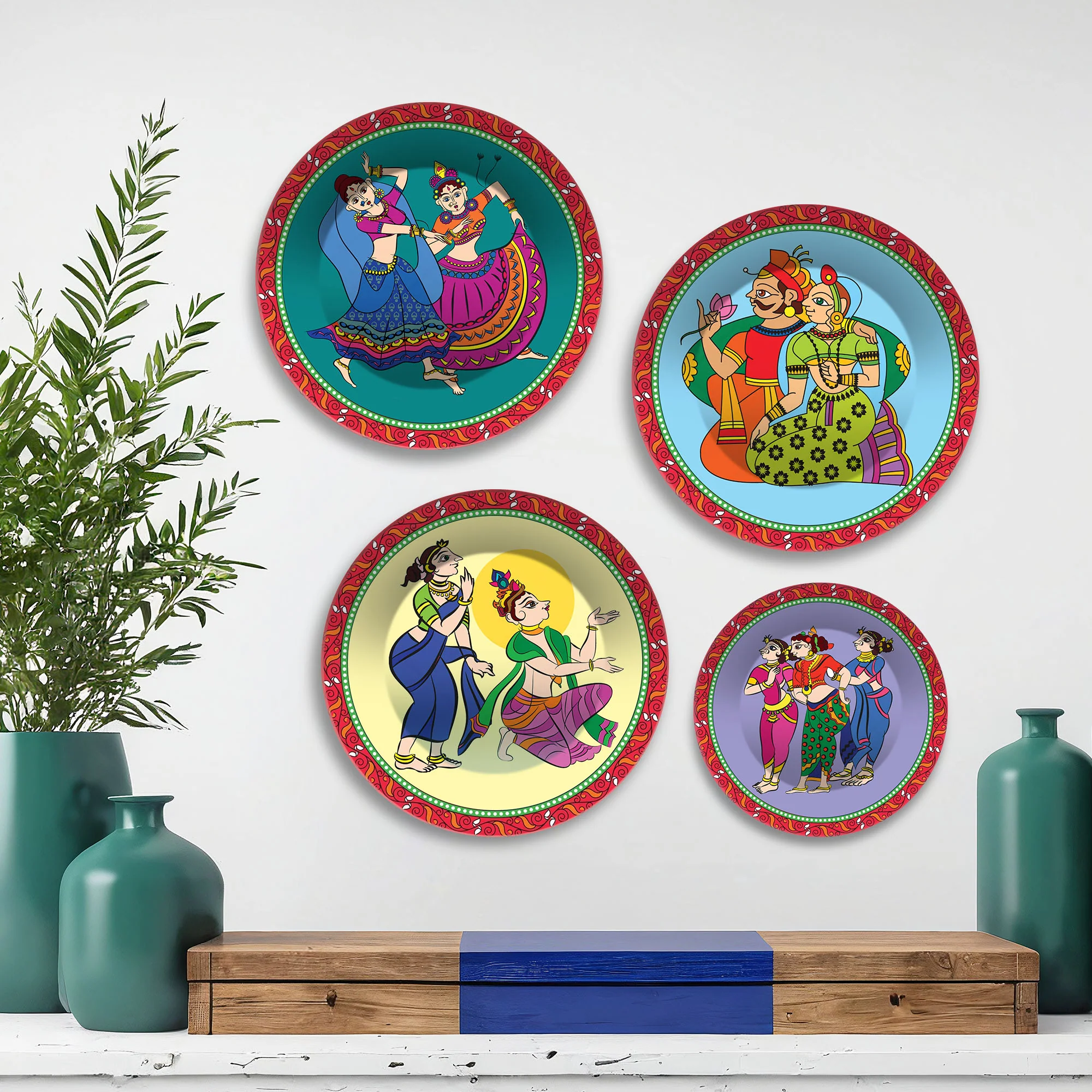 Folk Fusion Dance Premium Wall Plates Painting Set of Four - Image 2