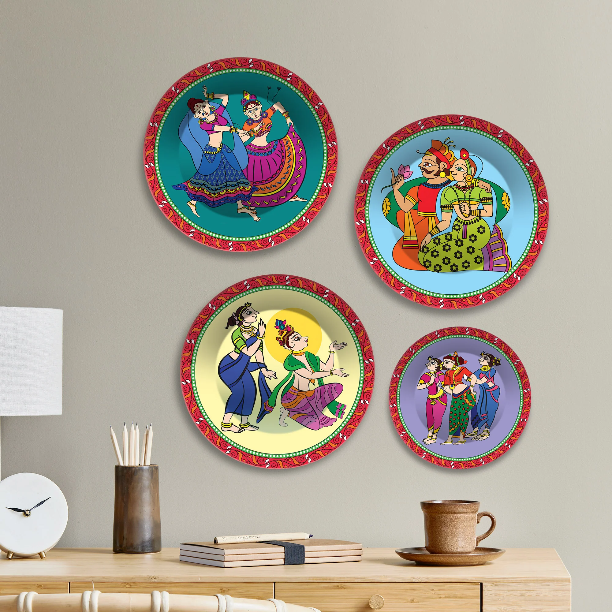 Folk Fusion Dance Premium Wall Plates Painting Set of Four - Image 3