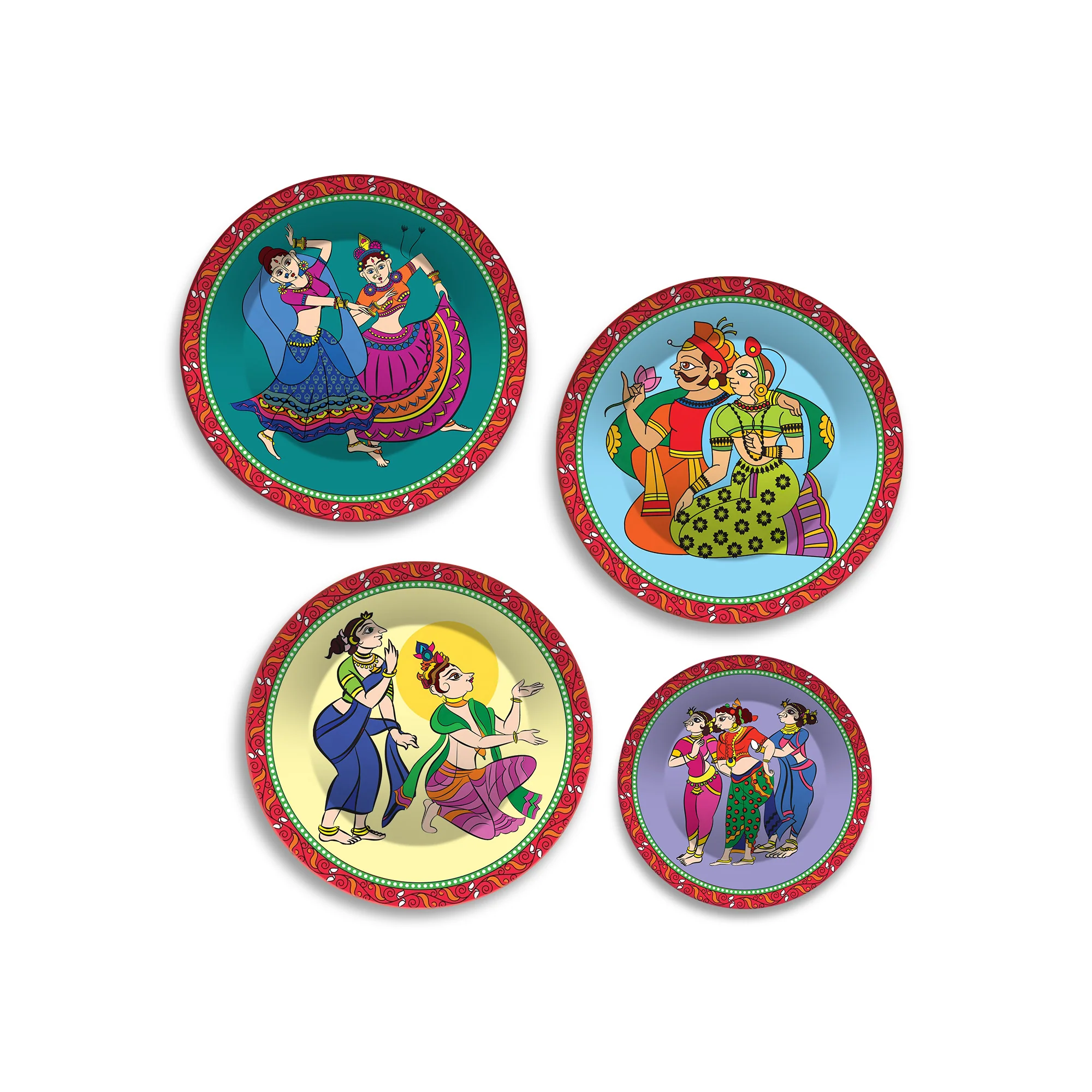 Folk Fusion Dance Premium Wall Plates Painting Set of Four - Image 4