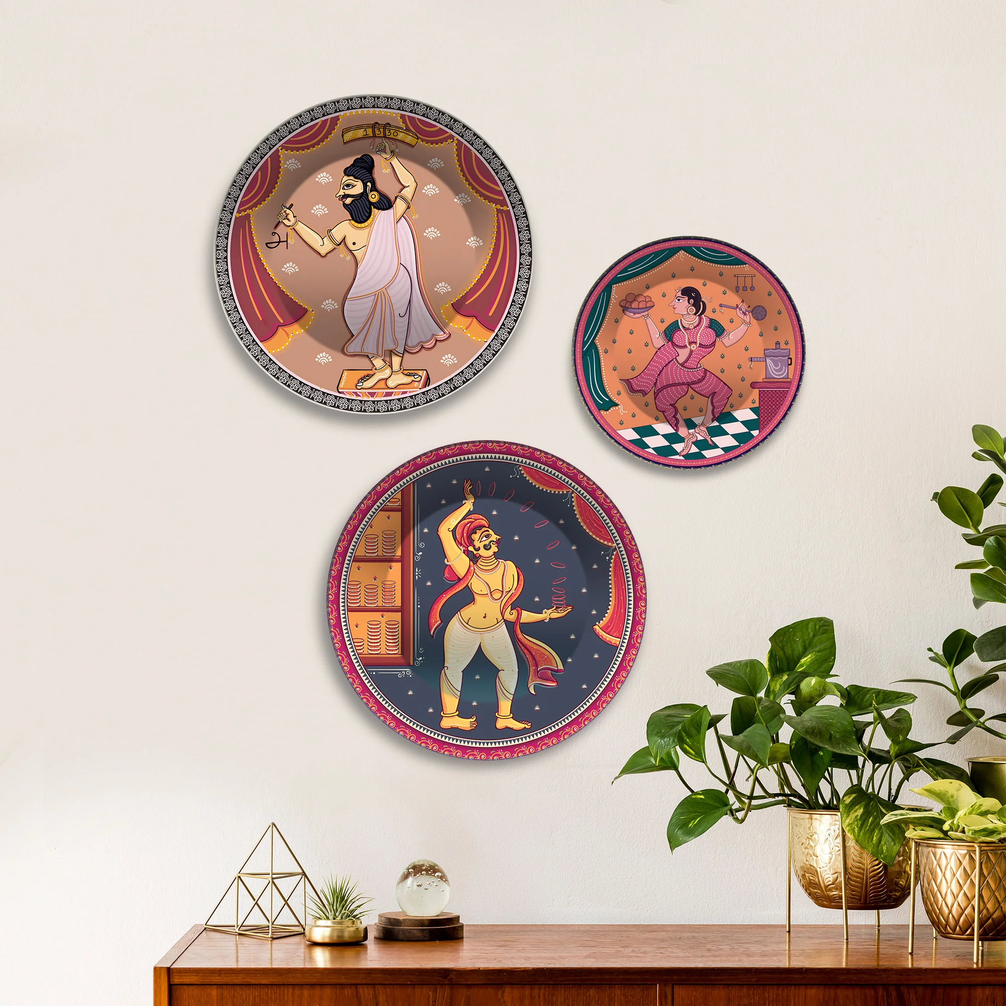 Folk Humor & Expression Premium Wall Plates Painting Set of 3 - Image 2