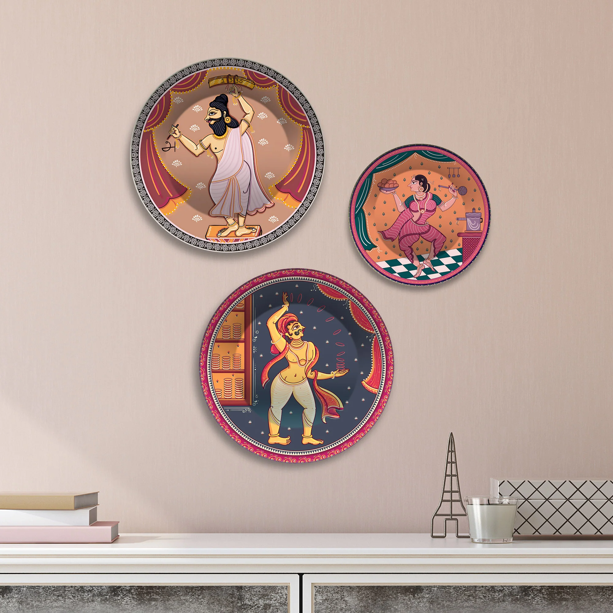 Folk Humor & Expression Premium Wall Plates Painting Set of 3 - Image 3