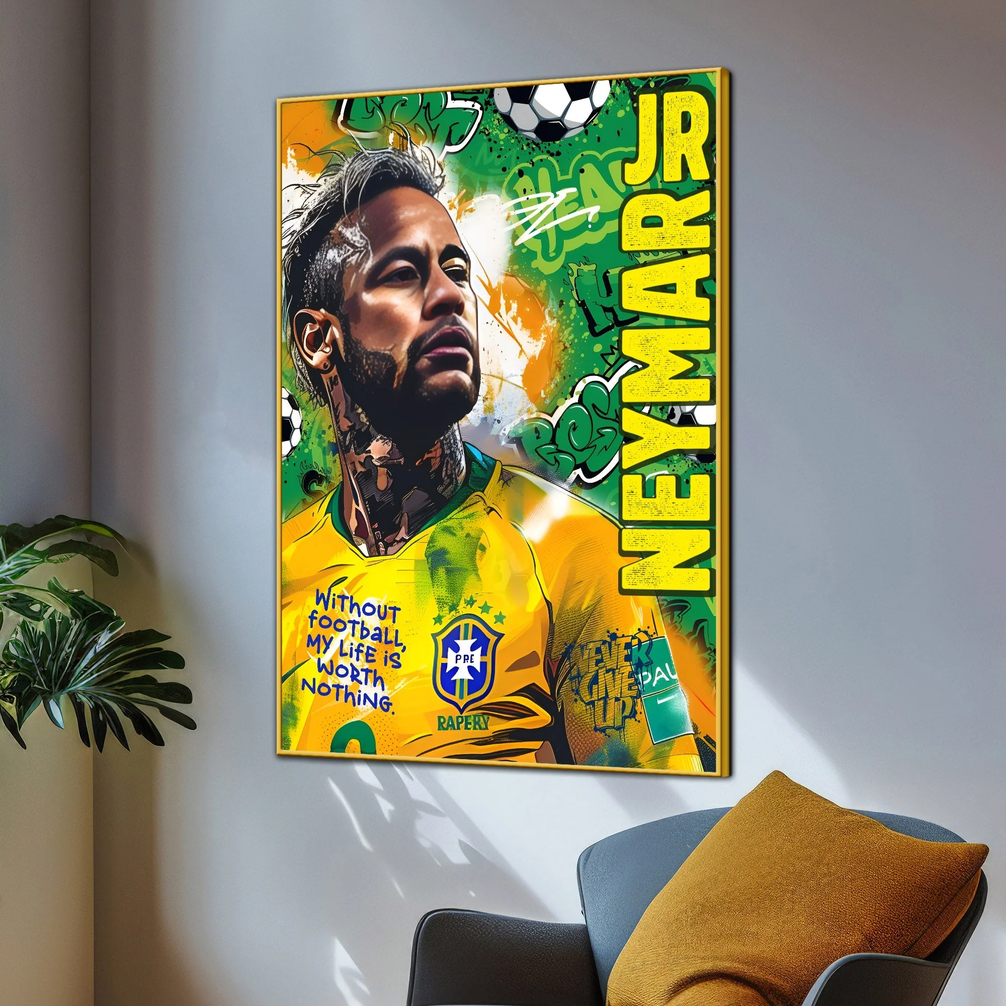 Football is Life Neymar Jr Cotton Canvas Wall Painting - Image 3