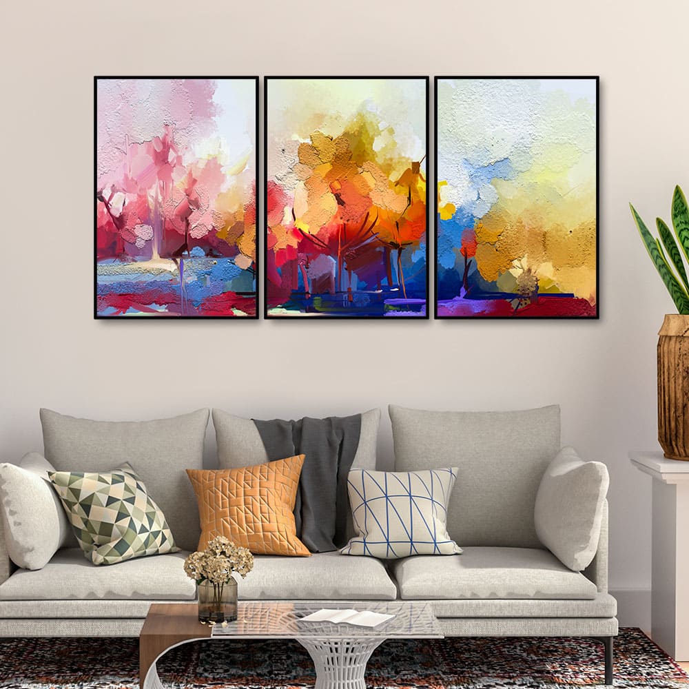 Forest of Color Uniqe Art of Color Blend Premium Floating Wall Painting Set of Three - Image 3