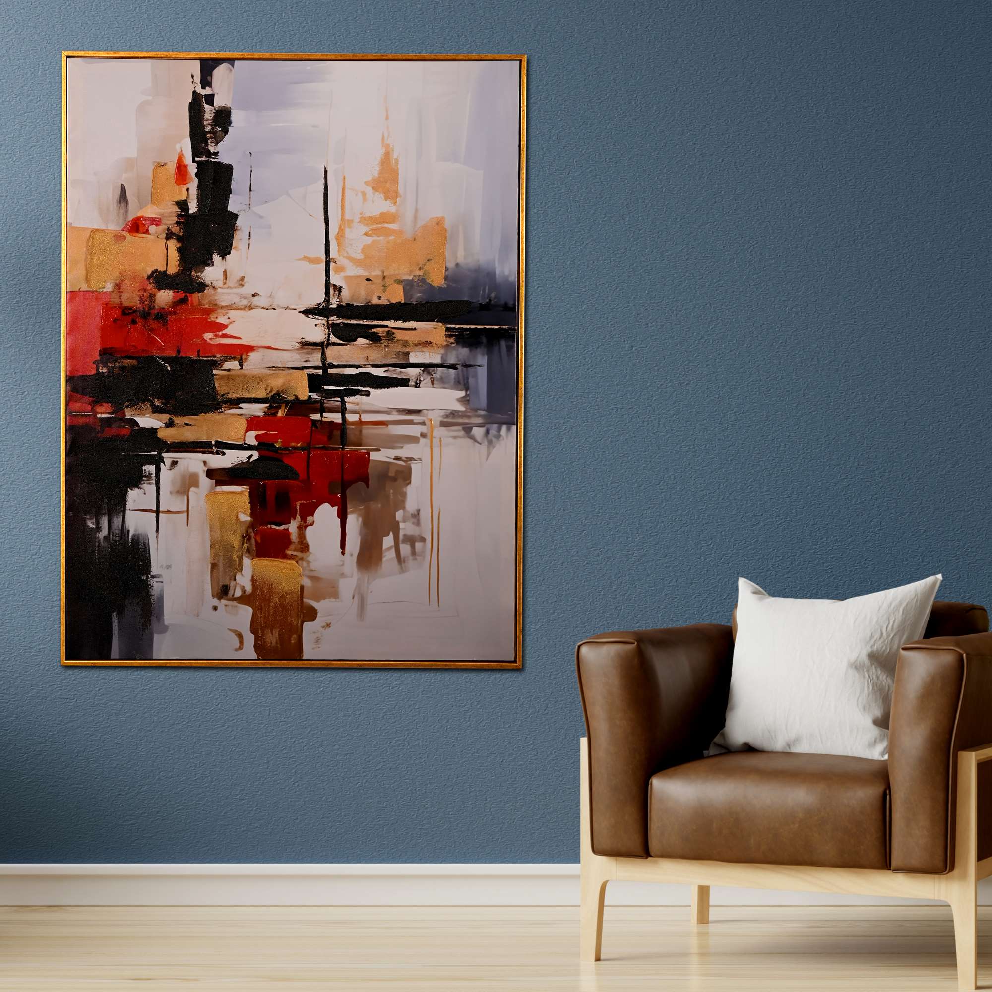 Fragments of Gold Abstract Hand Painted Wall Painting with Floating Frame - Image 2