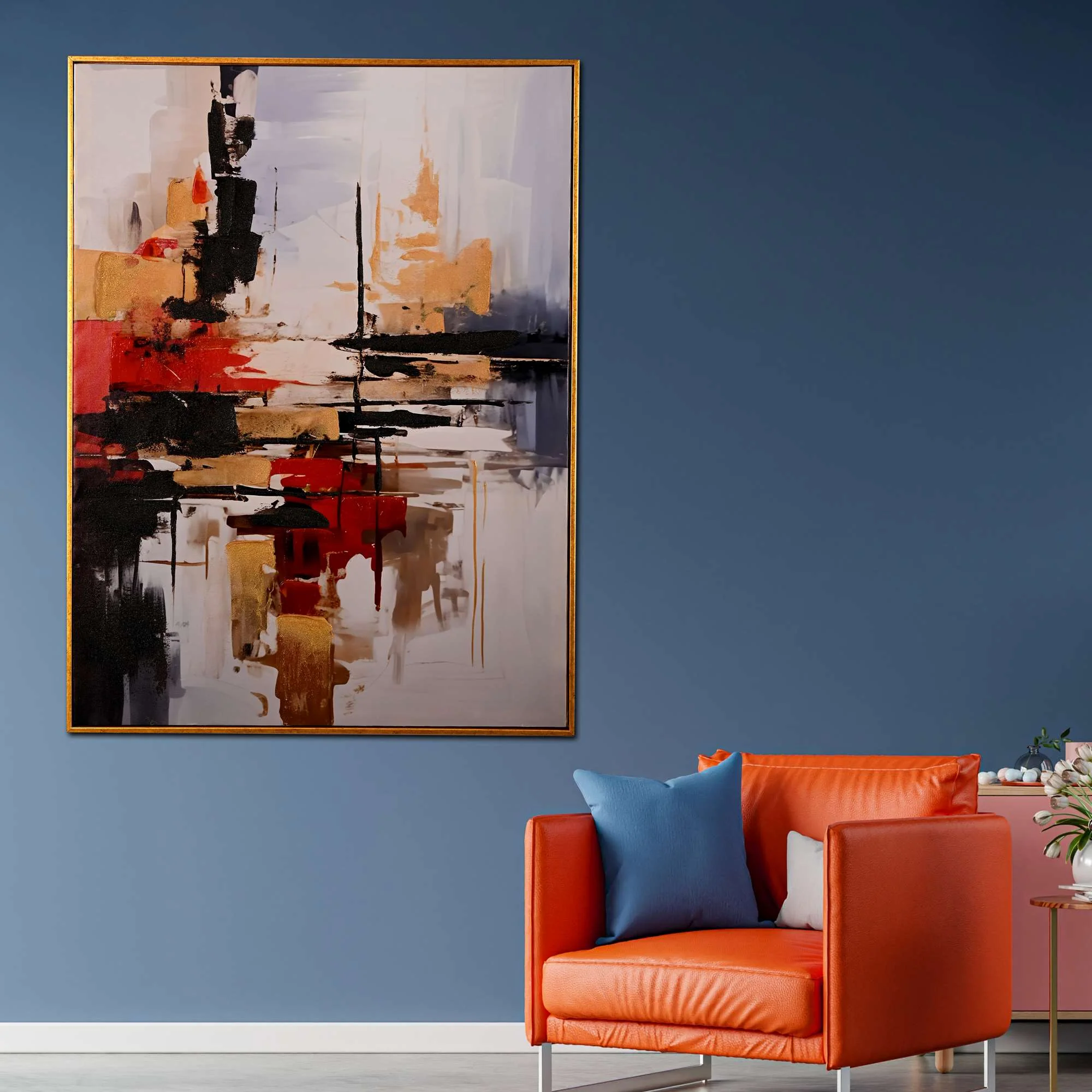 Fragments of Gold Abstract Hand Painted Wall Painting with Floating Frame - Image 3