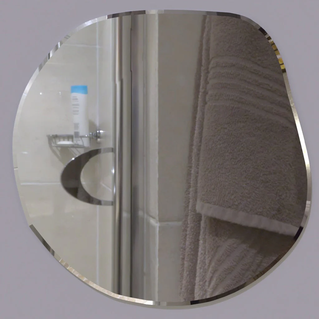 Frameless Beveled Asymmetrical Bathroom Wall Mirror - Image 3