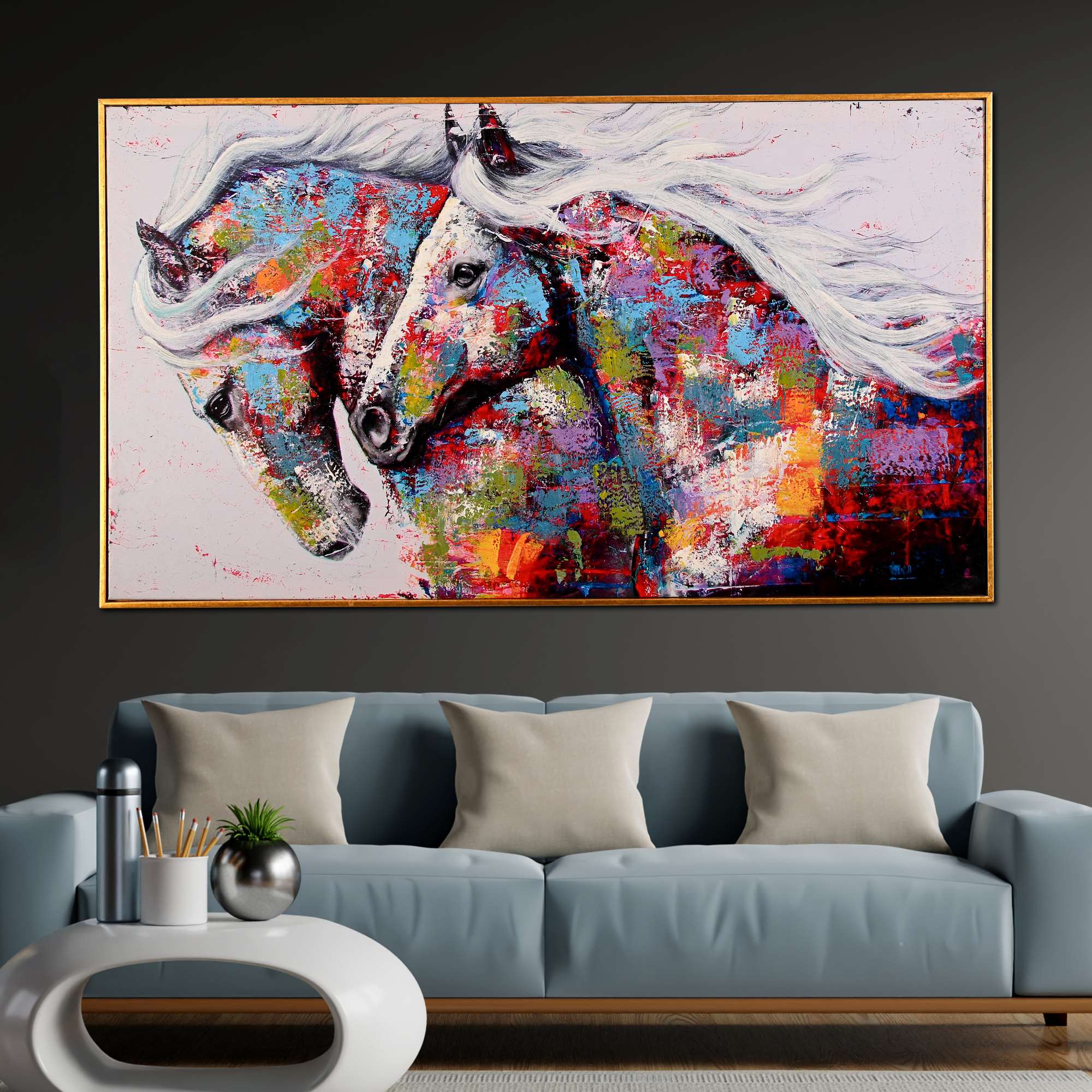 Freedom's Dance of Horse Hand Painted Wall Painting with Floating Frame - Image 3