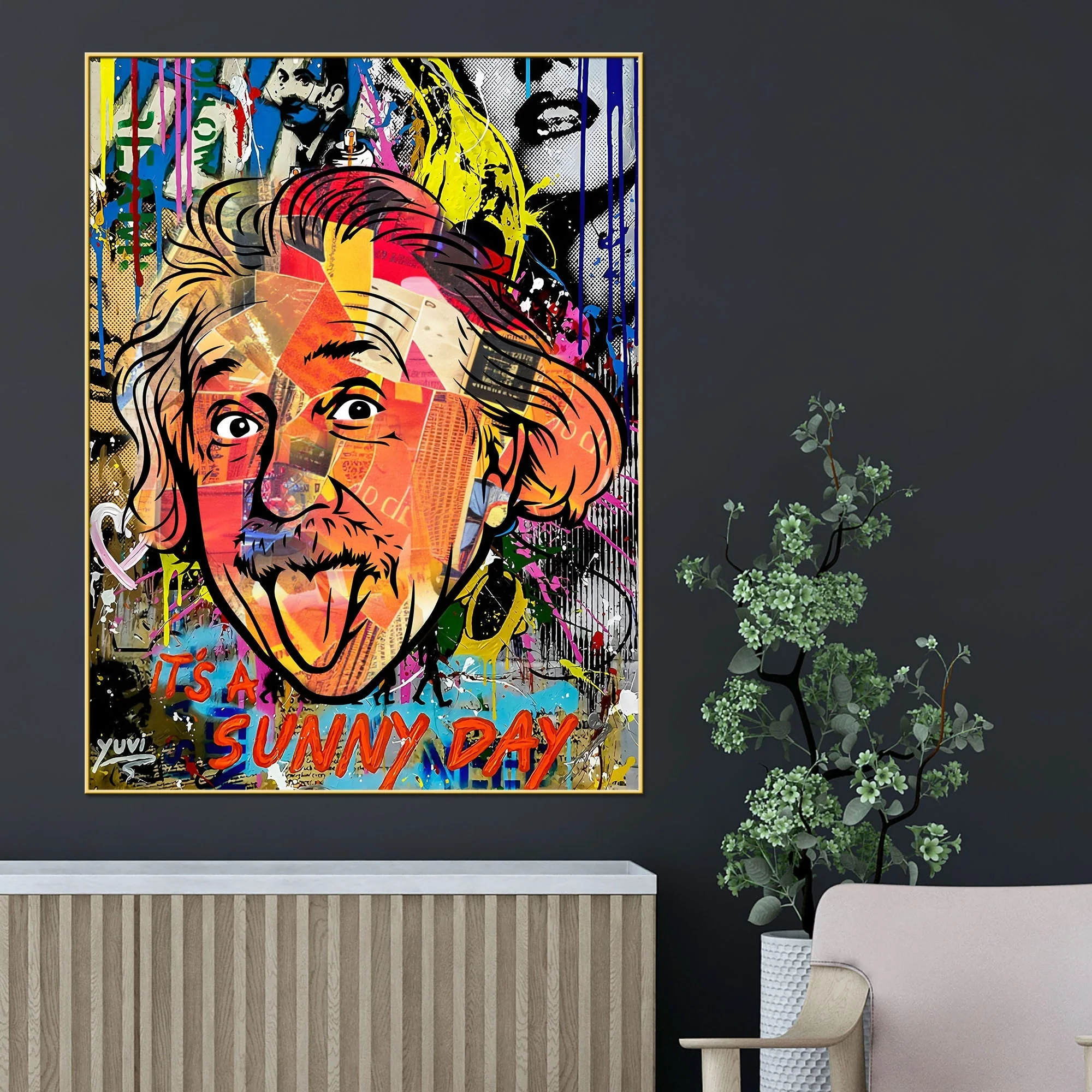 Funky Albert Einstein Cotton Canvas Wall Painting - Image 2