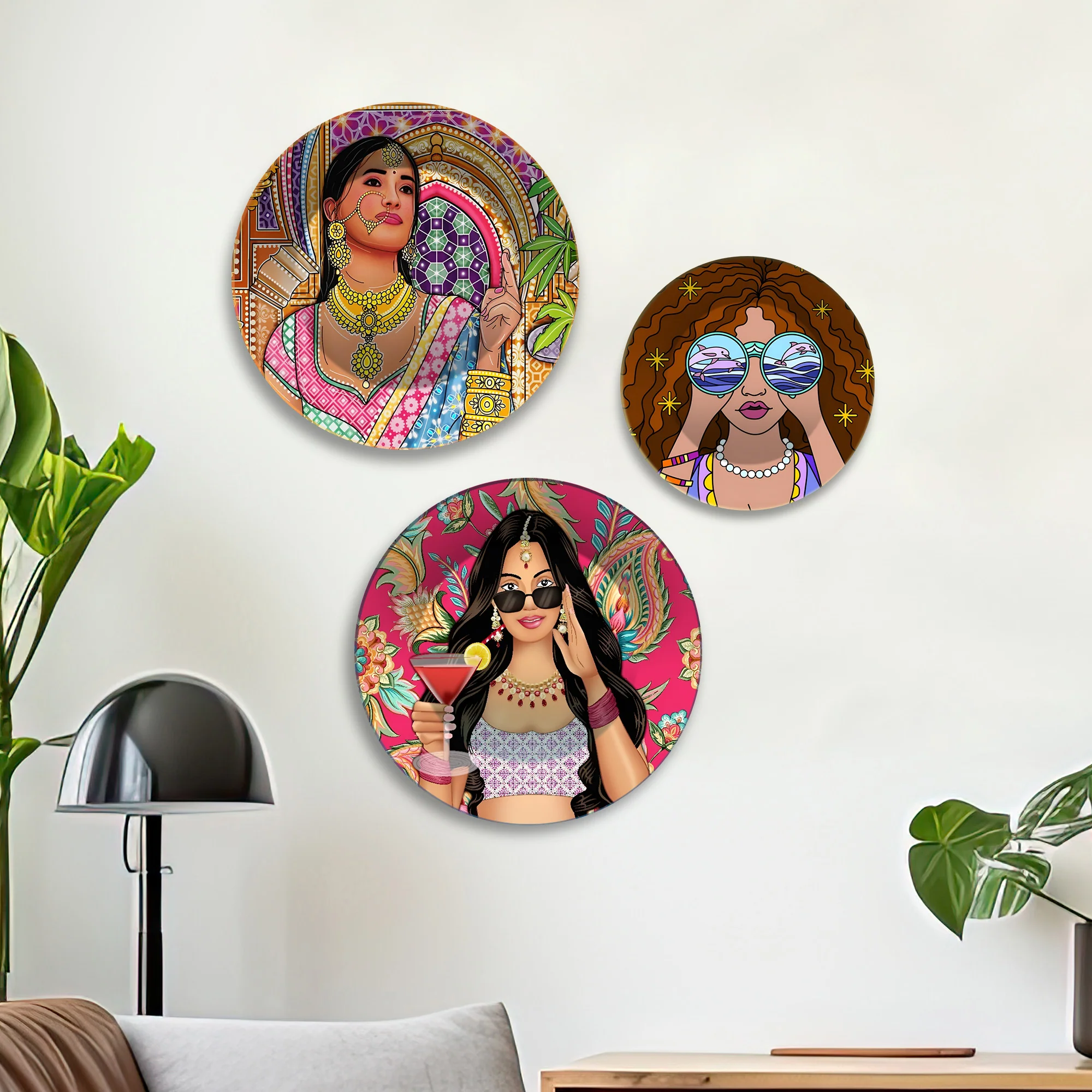 Fusion Femmes Divas Glam Premium Wall Plates Painting Set of 3 - Image 3