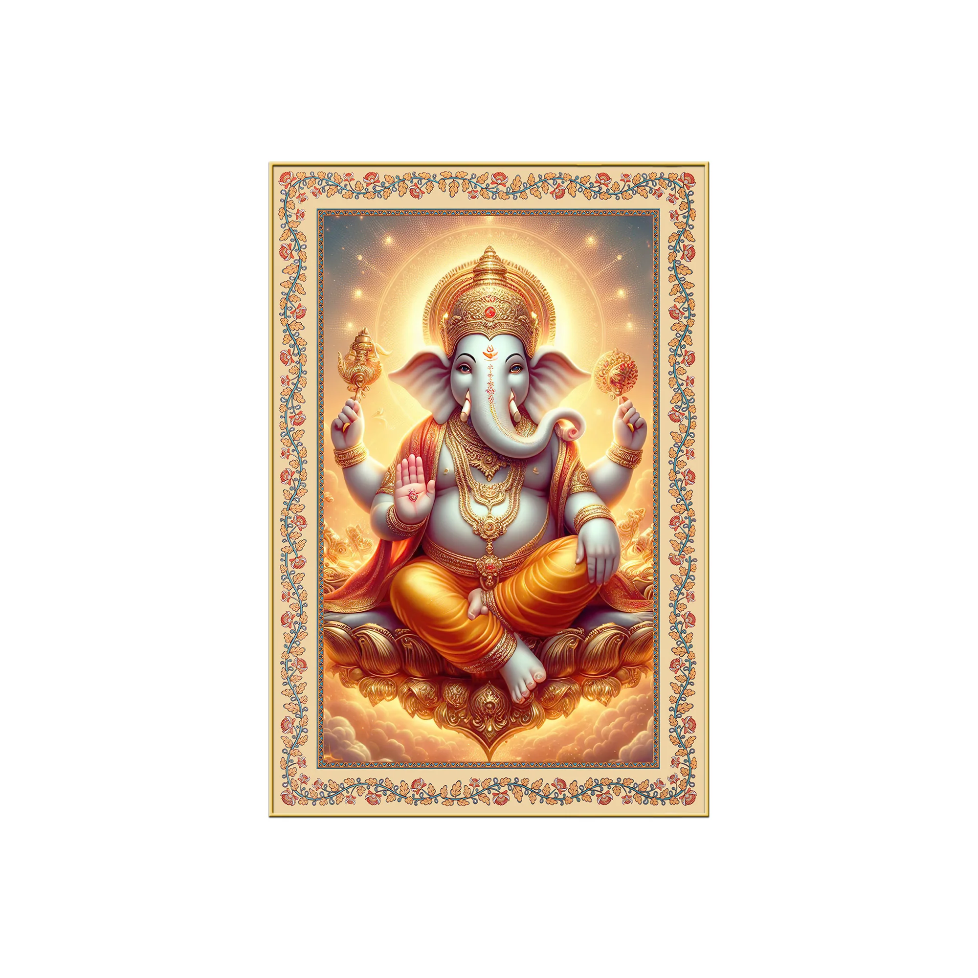 Ganesha Blessings and Prosperity Floral Border Vertical Wall Painting - Image 4