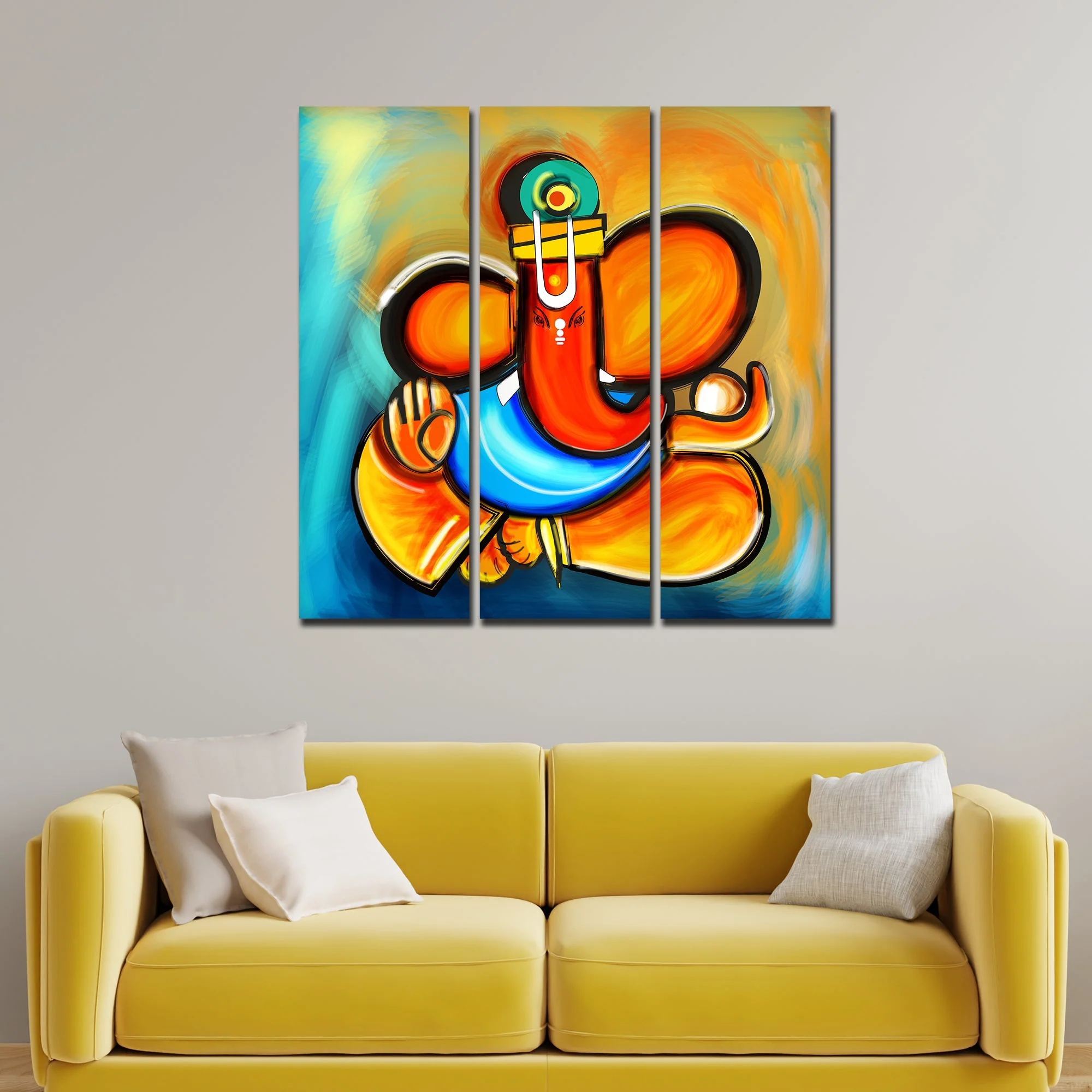 Ganesha Canvas Wall Painting Set of 3 Pieces - Image 3