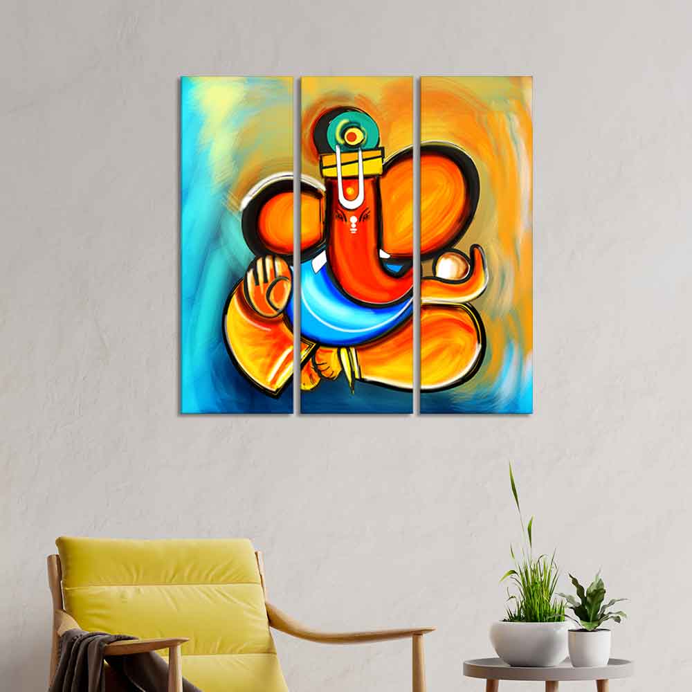 Ganesha Canvas Wall Painting Set of 3 Pieces - Image 2