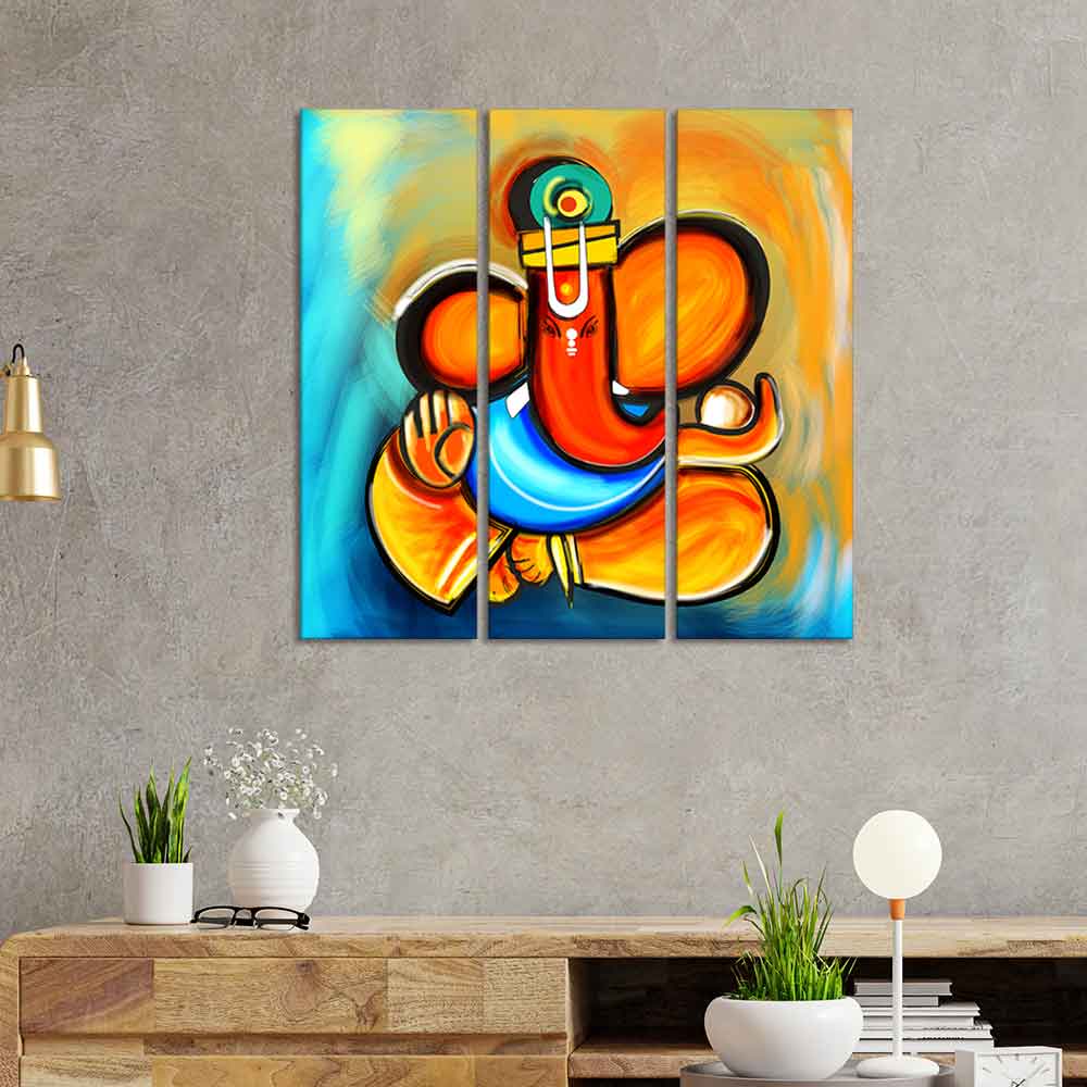 Ganesha Canvas Wall Painting Set of 3 Pieces - Image 3