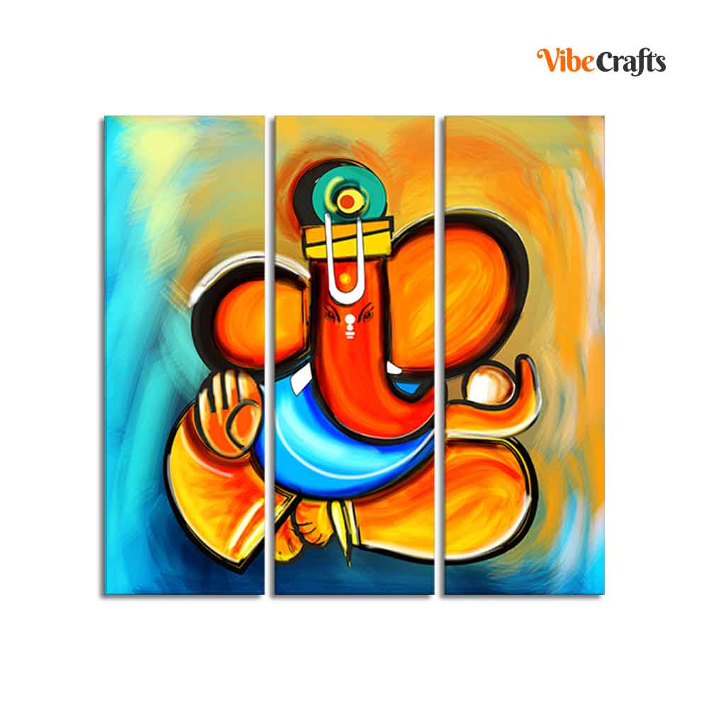 Ganesha Canvas Wall Painting Set of 3 Pieces - Image 4