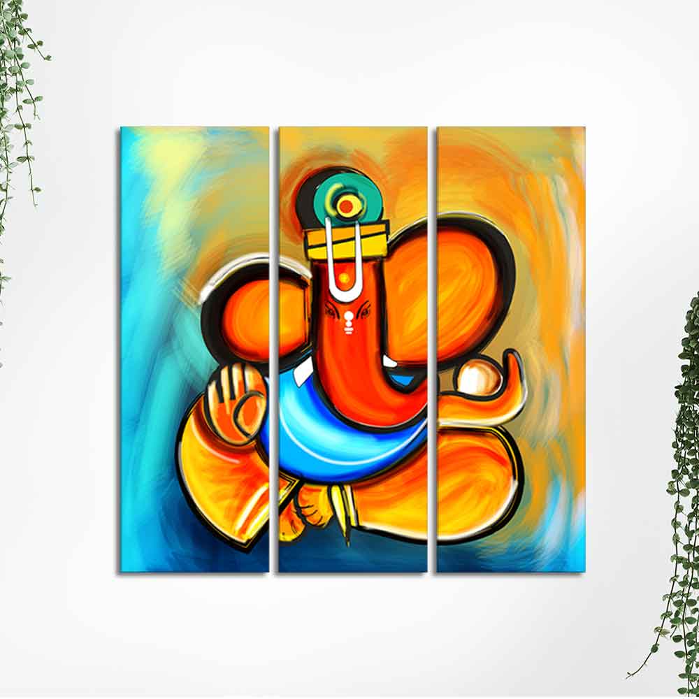 Ganesha Canvas Wall Painting Set of 3 Pieces - Image 5