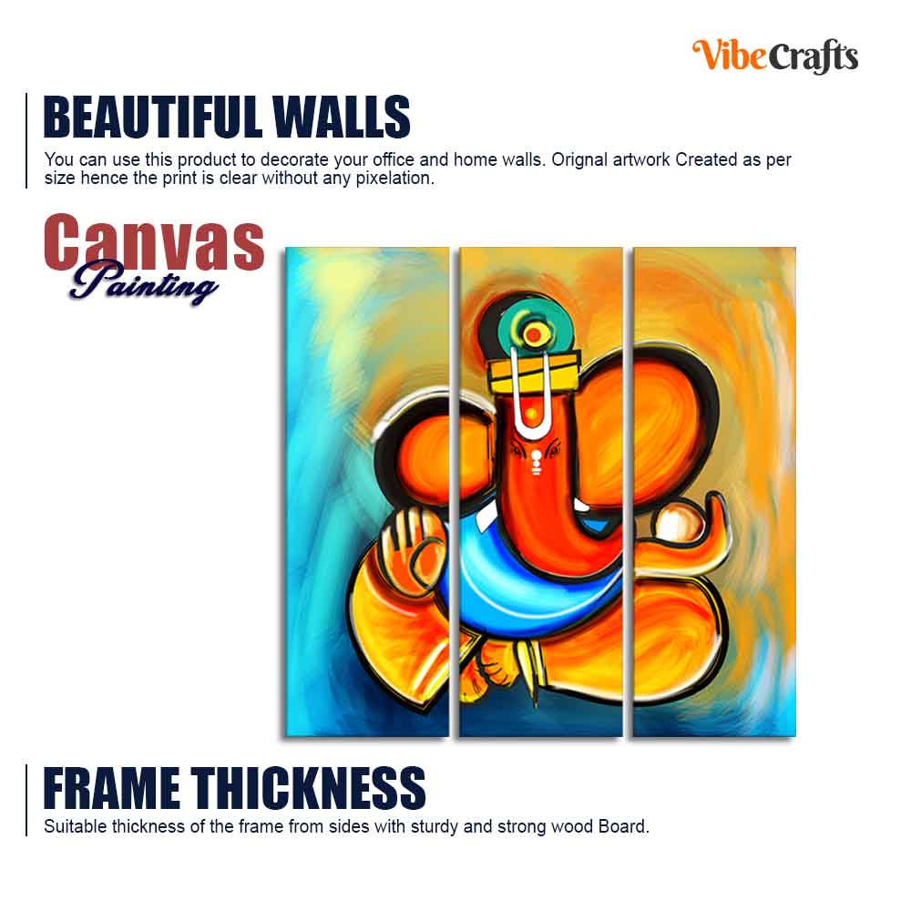 Ganesha Canvas Wall Painting Set of 3 Pieces - Image 6