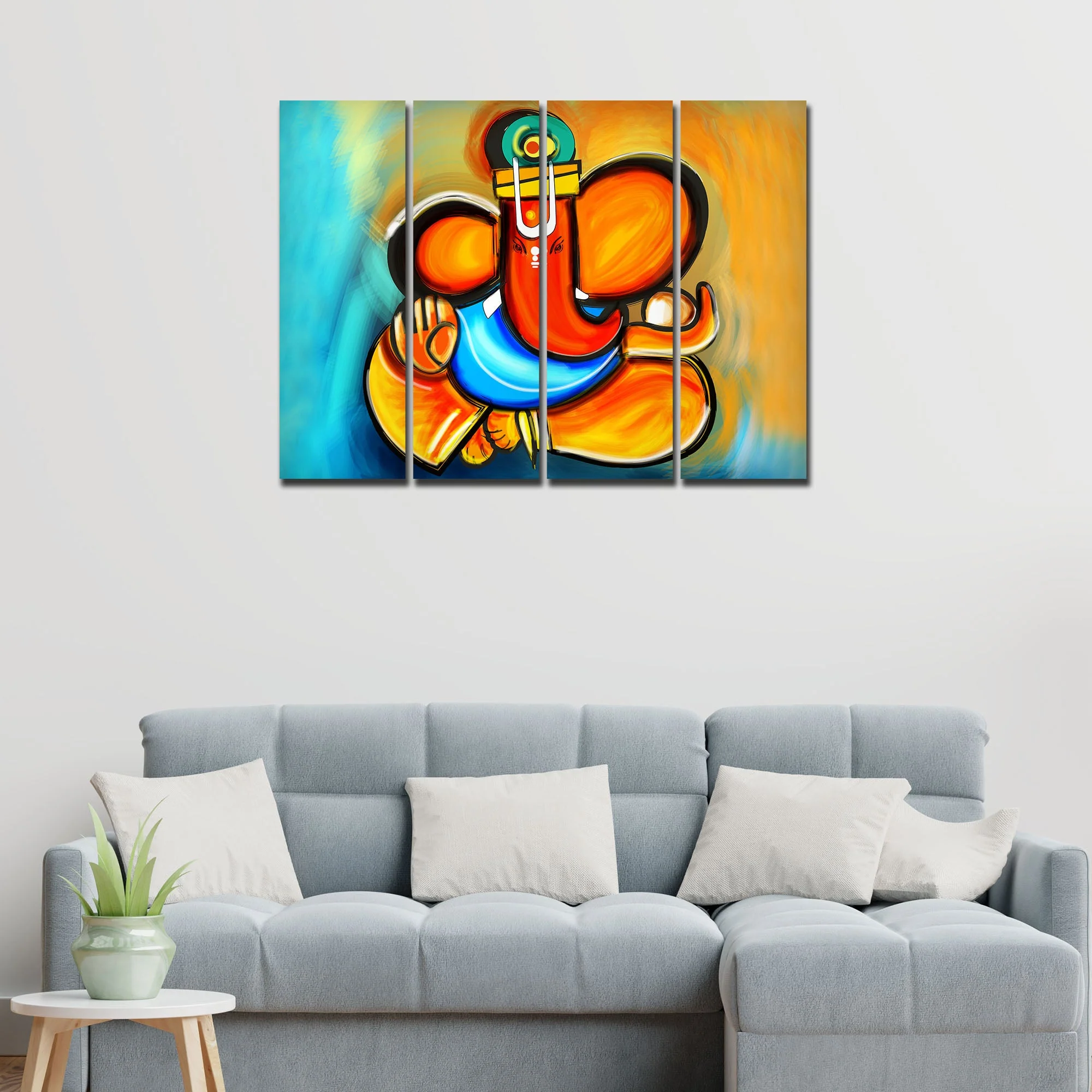 Ganesha Canvas Wall Painting Set of 4 Pieces - Image 3