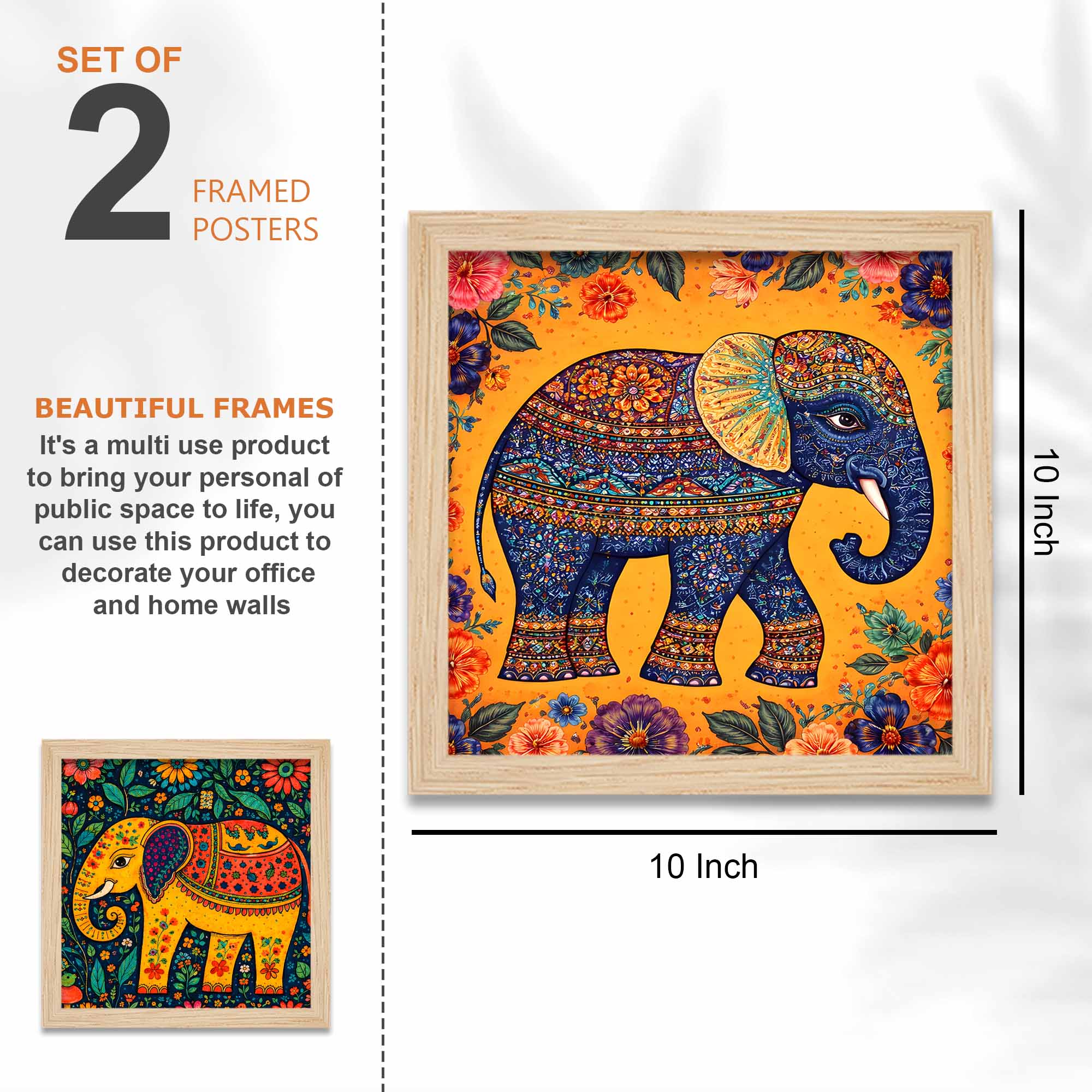 Ganesha & Elephant Indian Folk Devotional Wall Frame Set of Four - Image 4