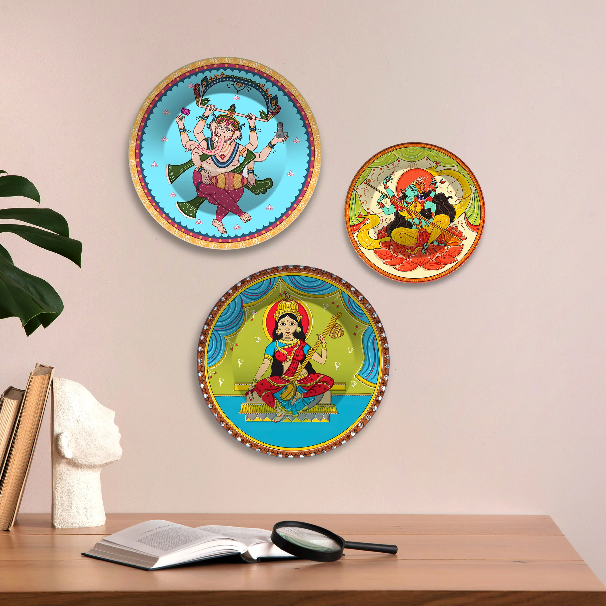 Ganesha Lakshmi & Durga Premium Wall Plates Painting Set of 3 - Image 2