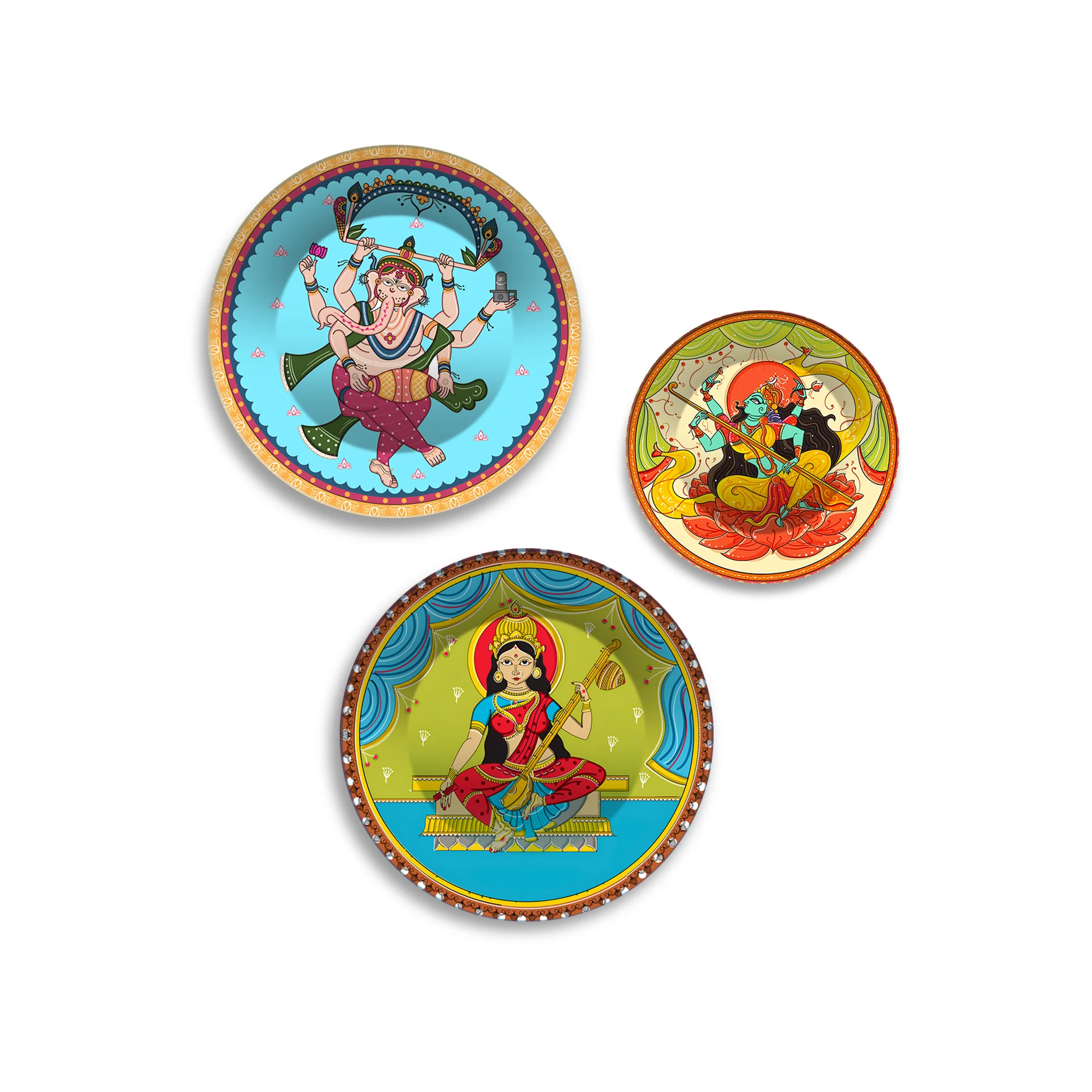 Ganesha Lakshmi & Durga Premium Wall Plates Painting Set of 3 - Image 4
