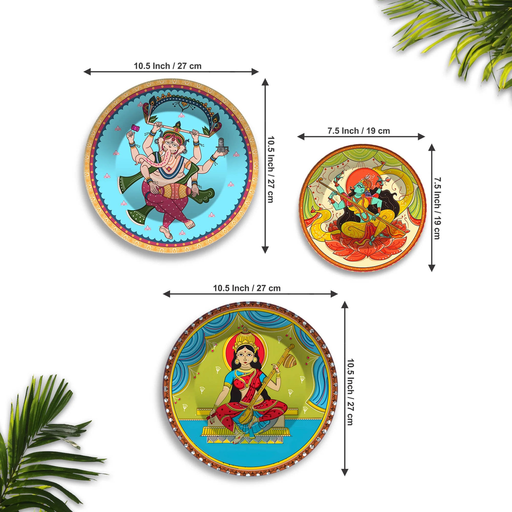 Ganesha Lakshmi & Durga Premium Wall Plates Painting Set of 3 - Image 6
