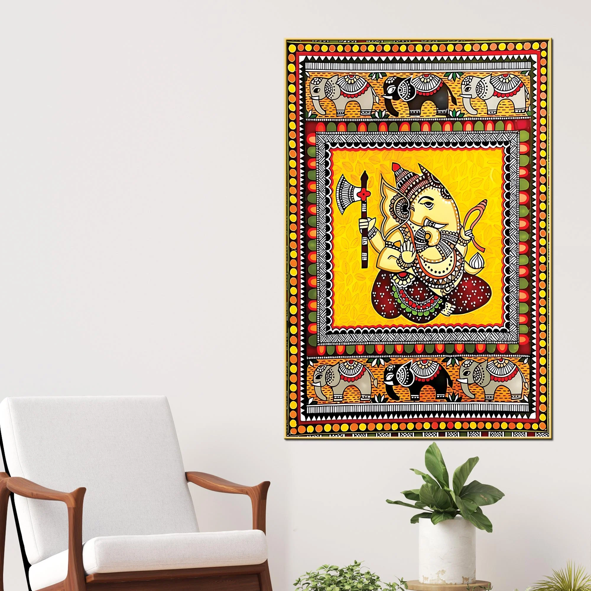 Ganpati Bappa Canvas Wall Painting | Indian Traditional Folk Art Home Decor