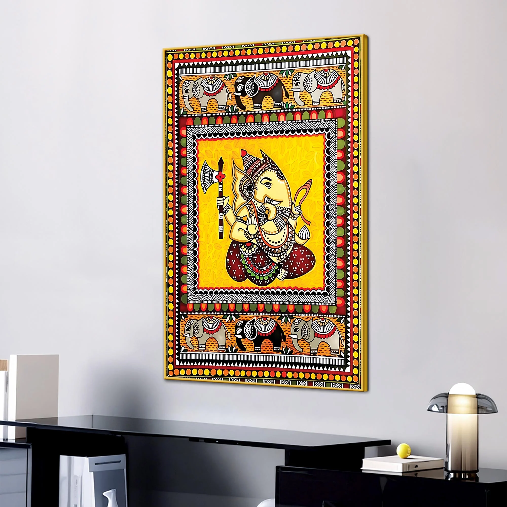 Ganpati Bappa Canvas Wall Painting | Indian Traditional Folk Art Home Decor - Image 3