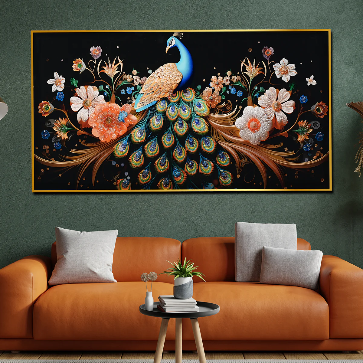 Garden of Peacock Beauty Framed Crystal Glass Painting - Image 2