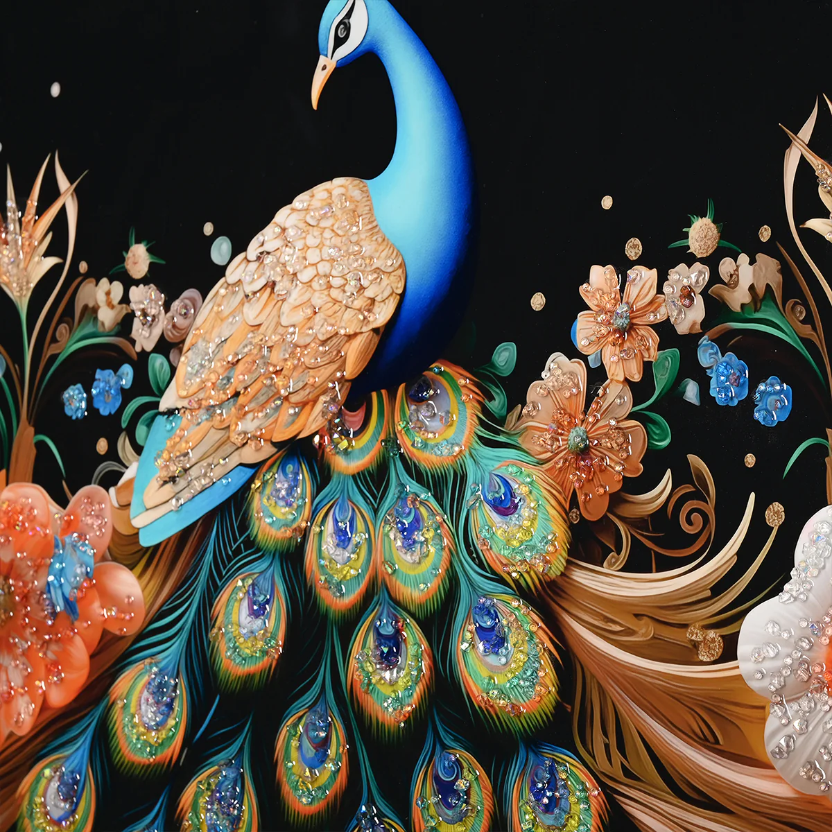 Garden of Peacock Beauty Framed Crystal Glass Painting - Image 4
