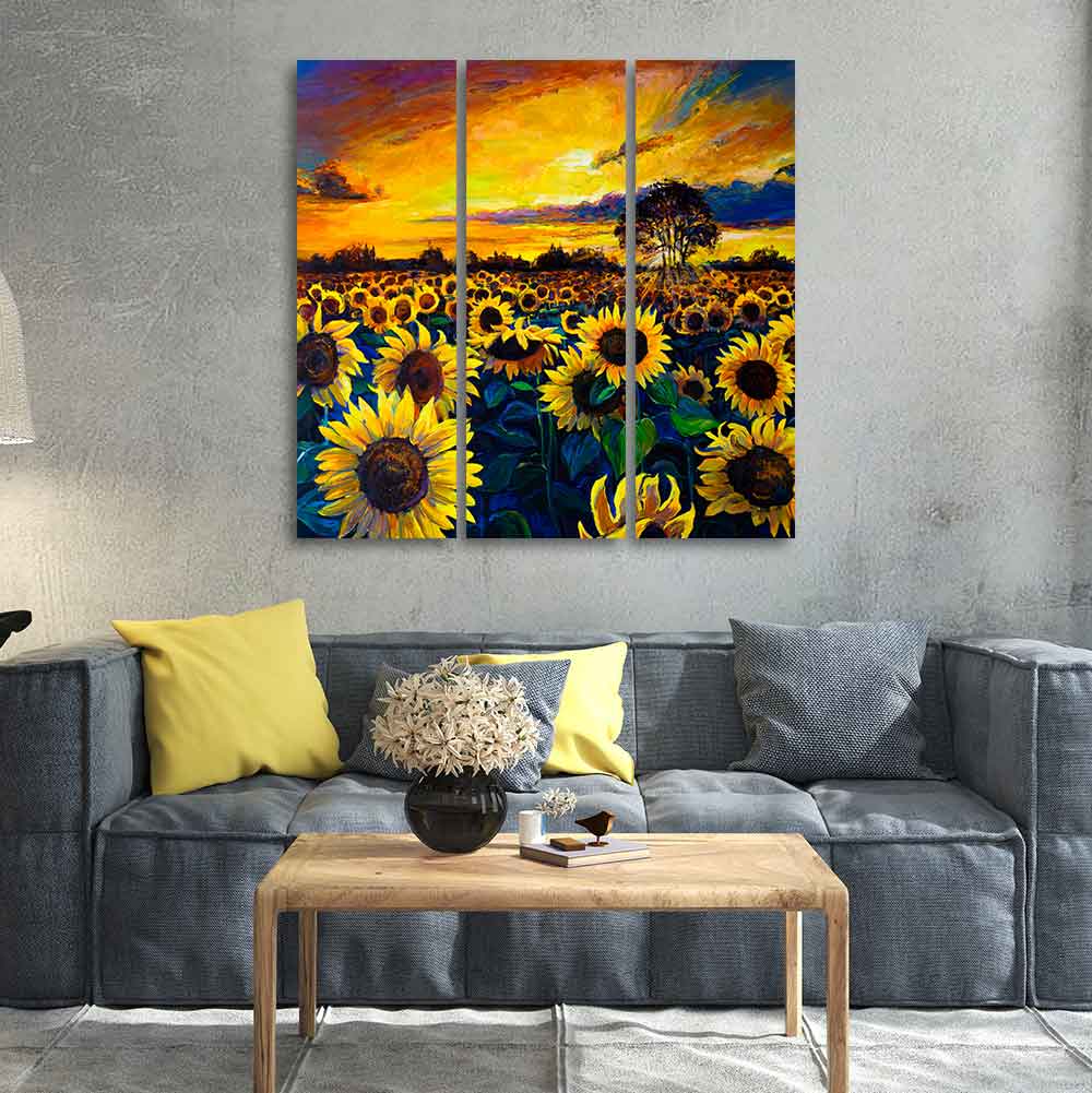 Garden of Sunflower Wall Painting Set of 3 Pieces - Image 3