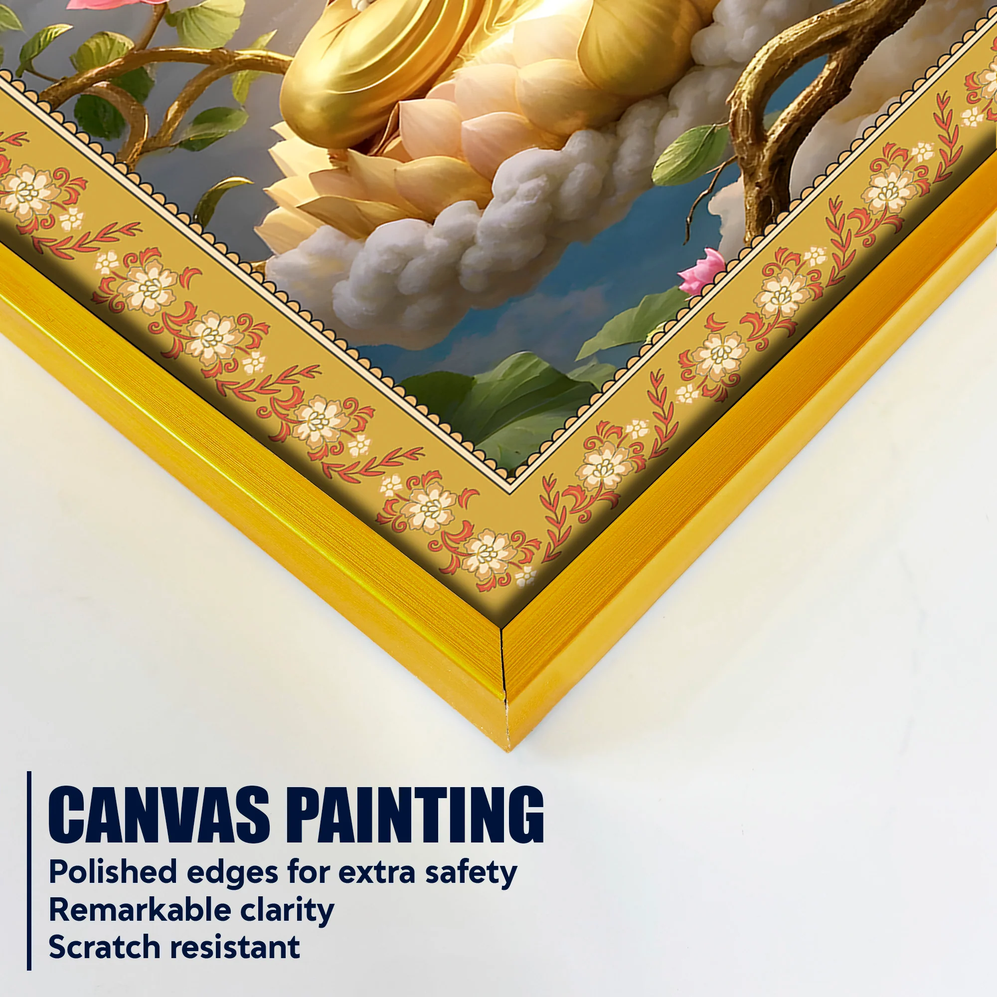 Gautam Buddha Awakened One Floral Border Vertical Wall Painting - Image 5