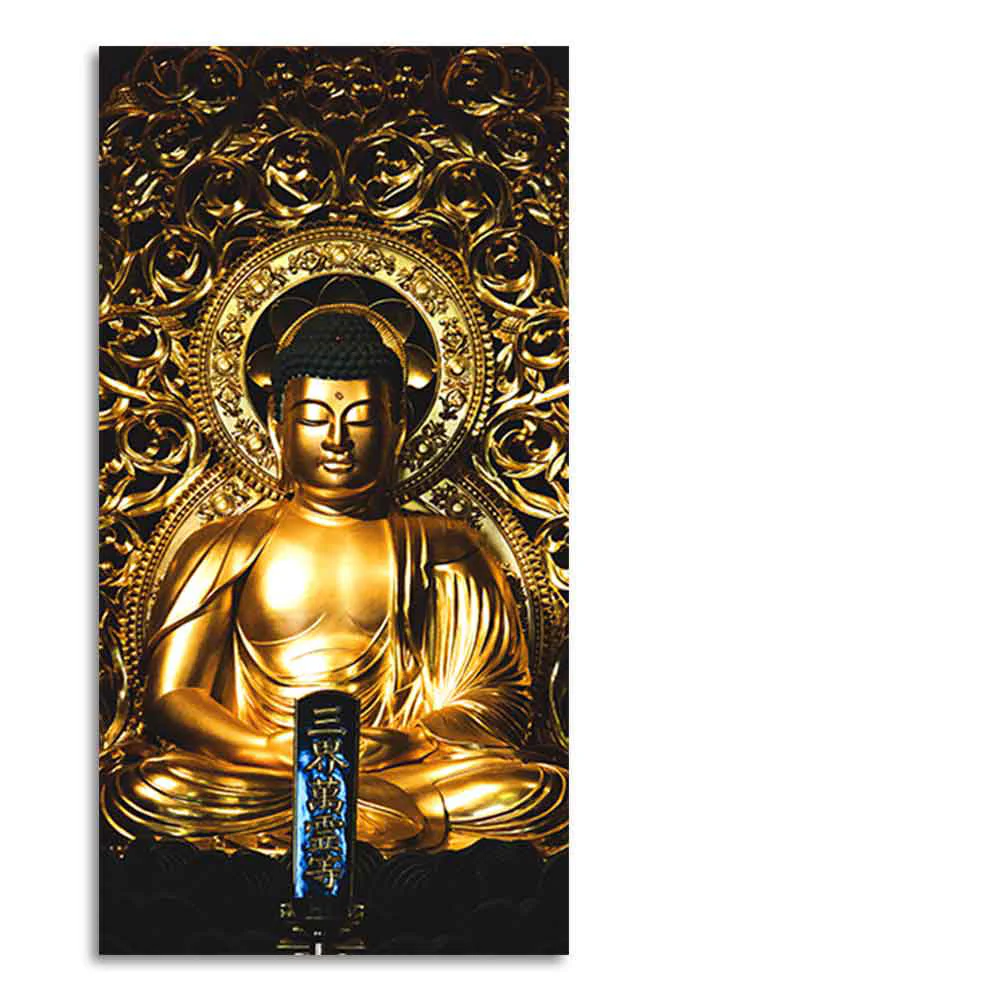 Gautam Buddha Golden Sculpture Vertical Wall Painting - Image 6