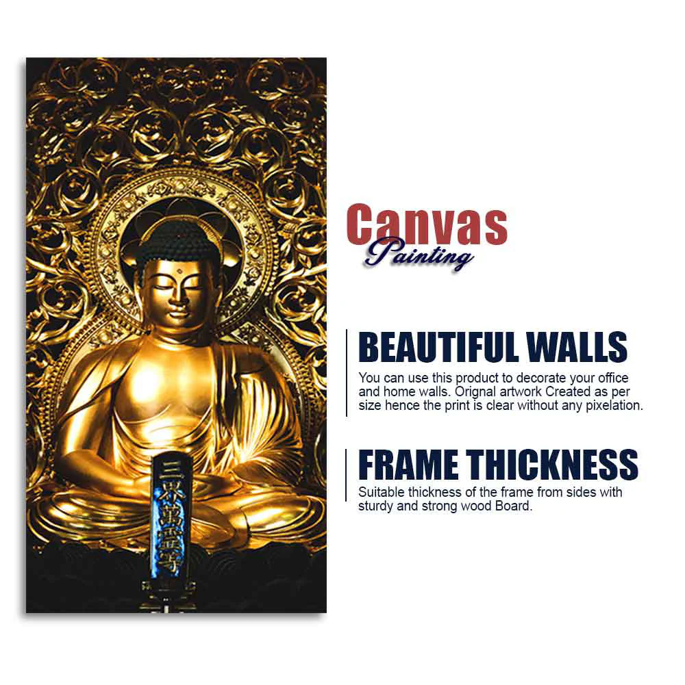 Gautam Buddha Golden Sculpture Vertical Wall Painting - Image 8