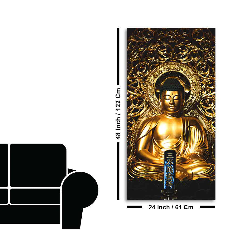 Gautam Buddha Golden Sculpture Vertical Wall Painting - Image 9