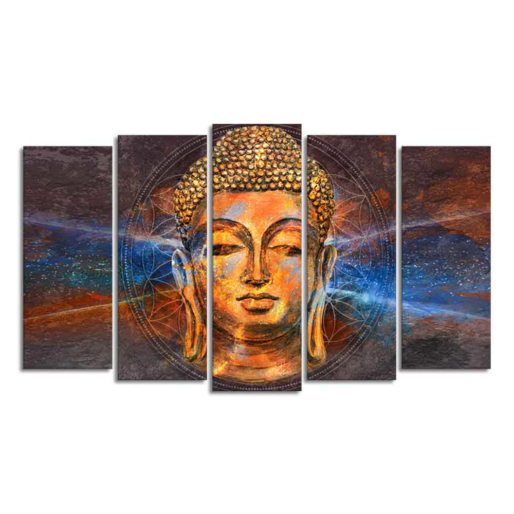 Gautam Buddha Head Canvas Wall Painting Set of Five - Image 4
