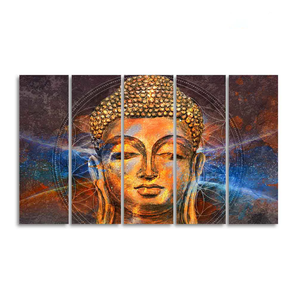 Gautam Buddha Head Wall Painting of Five Pieces - Image 4