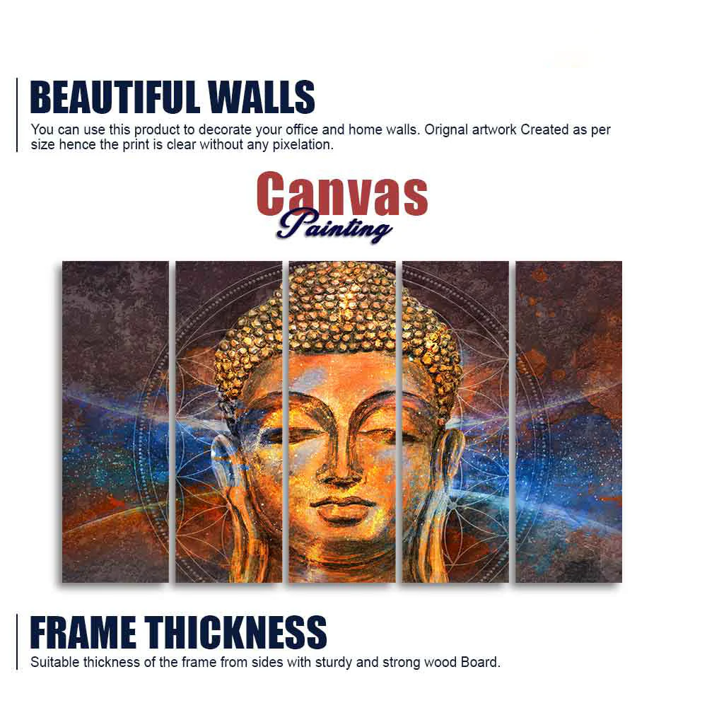 Gautam Buddha Head Wall Painting of Five Pieces - Image 5