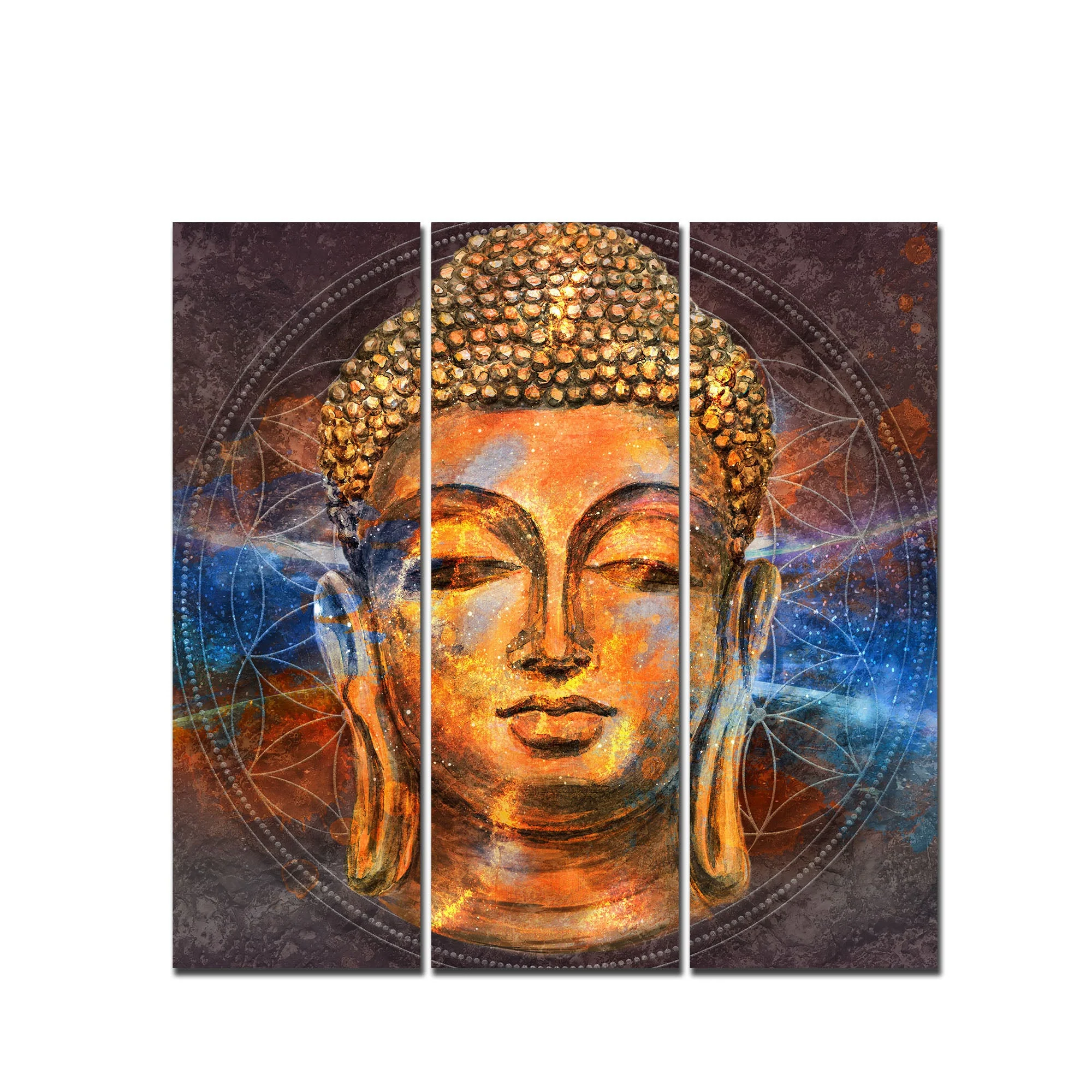Gautam Buddha Head Wall Painting of Three Pieces - Image 4