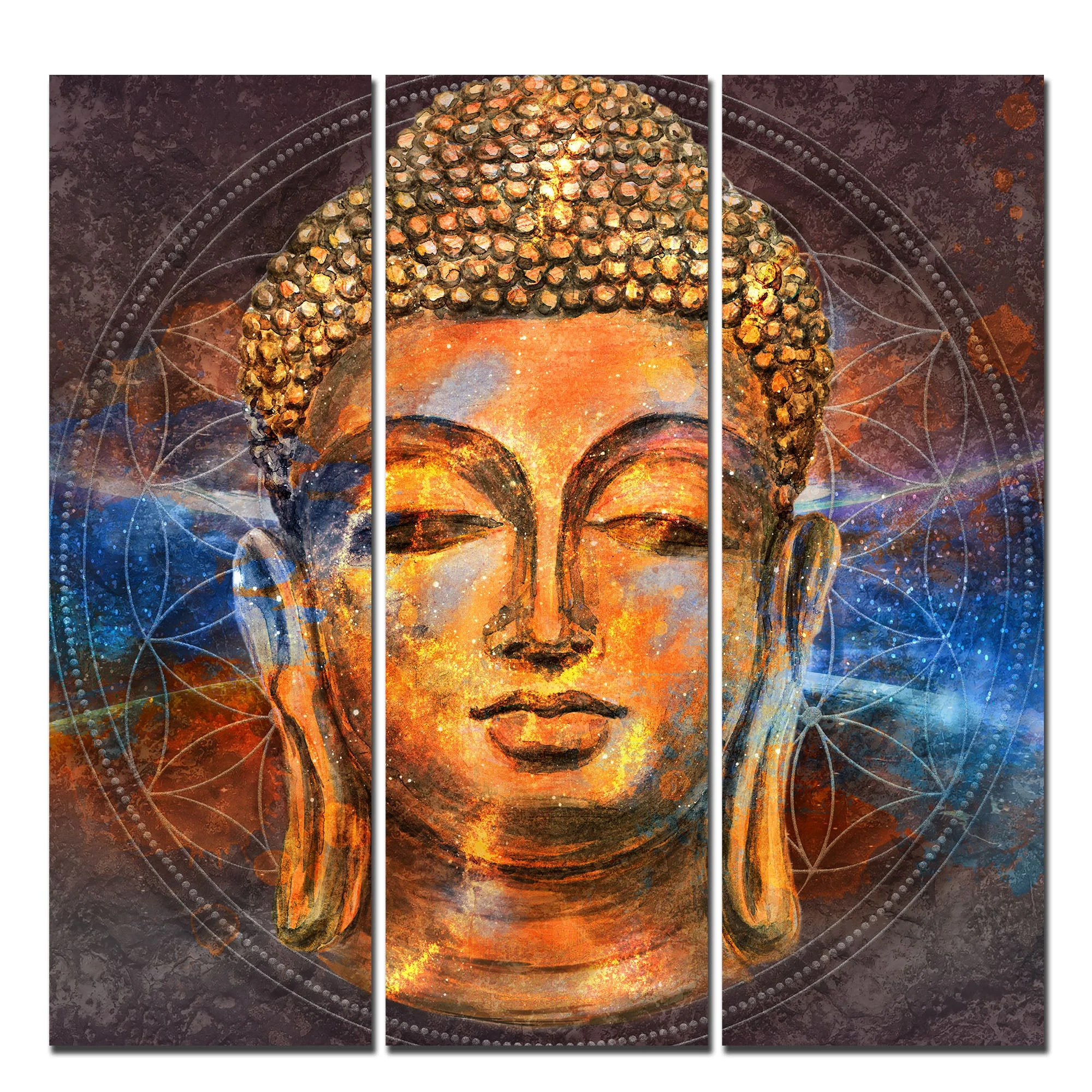 Gautam Buddha Head Wall Painting of Three Pieces - Image 5