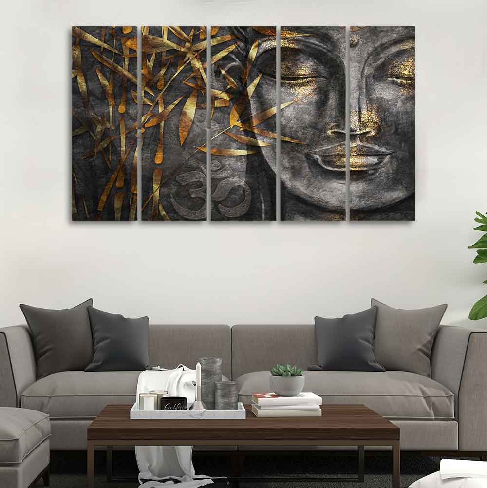 Gautam Buddha Sculpture Wall Painting Set of Five - Image 3