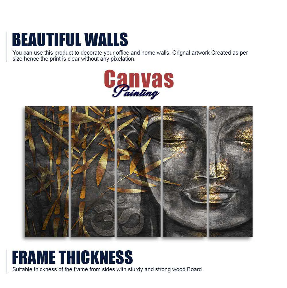 Gautam Buddha Sculpture Wall Painting Set of Five - Image 5