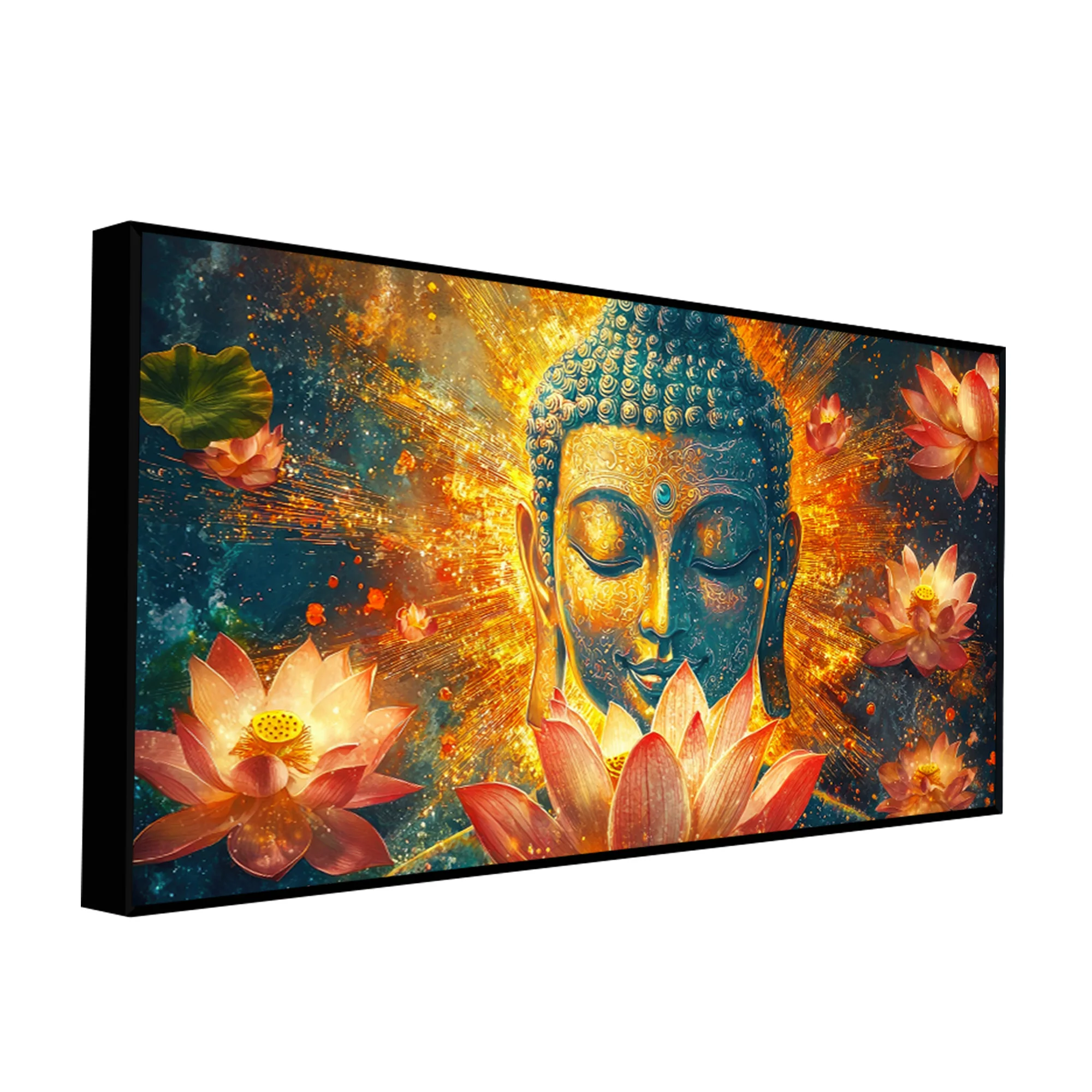Gautam Buddha Statue with Lotus Flowers Background Canvas Wall Painting - Image 4