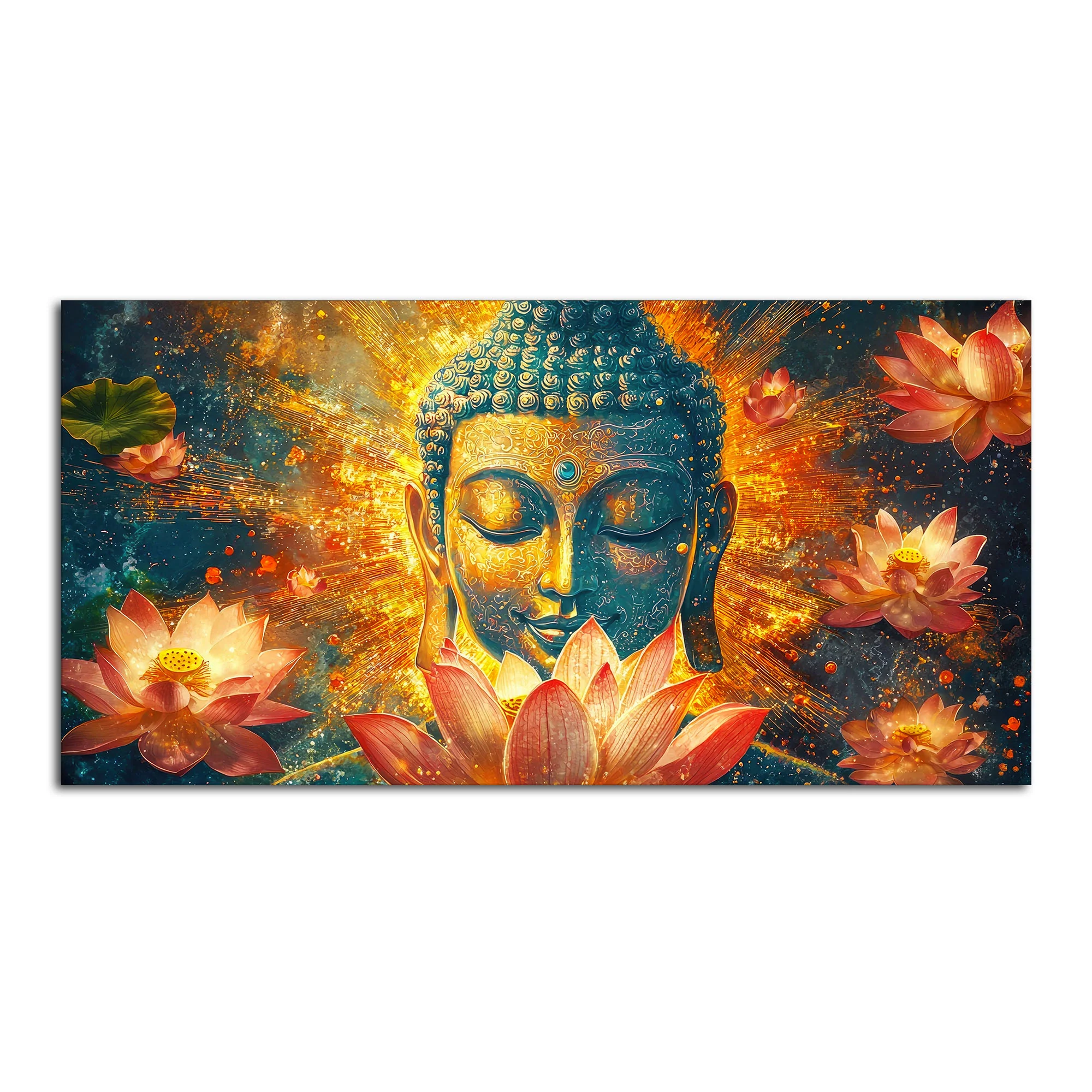 Gautam Buddha Statue with Lotus Flowers Background Canvas Wall Painting - Image 5