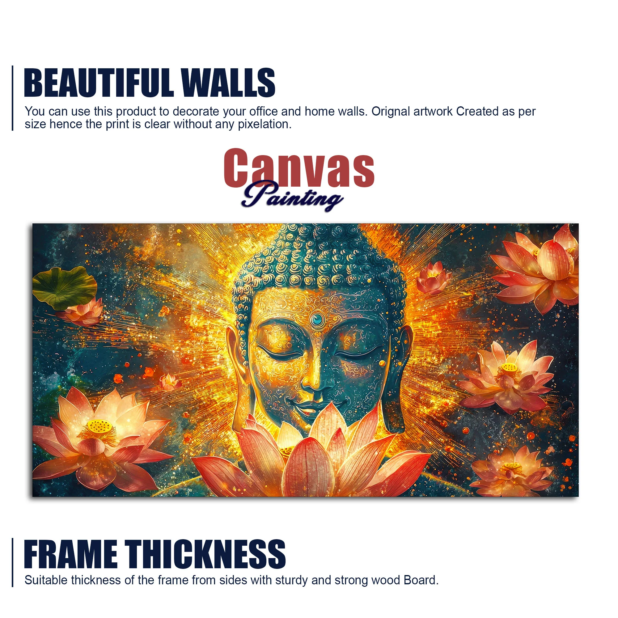 Gautam Buddha Statue with Lotus Flowers Background Canvas Wall Painting - Image 6
