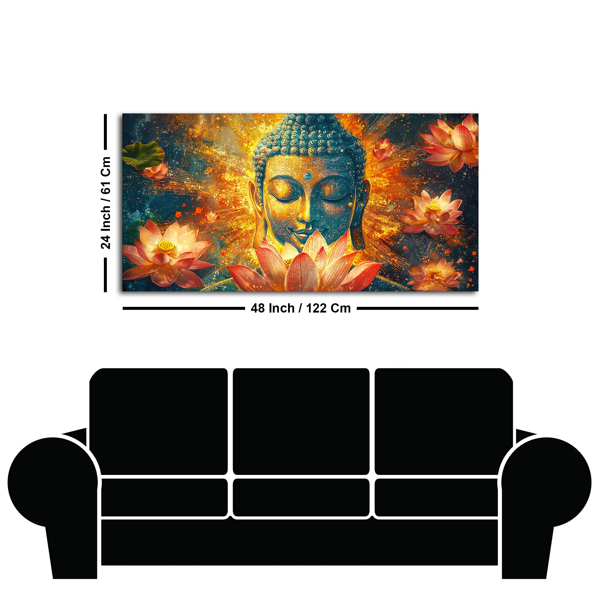 Gautam Buddha Statue with Lotus Flowers Background Canvas Wall Painting - Image 7