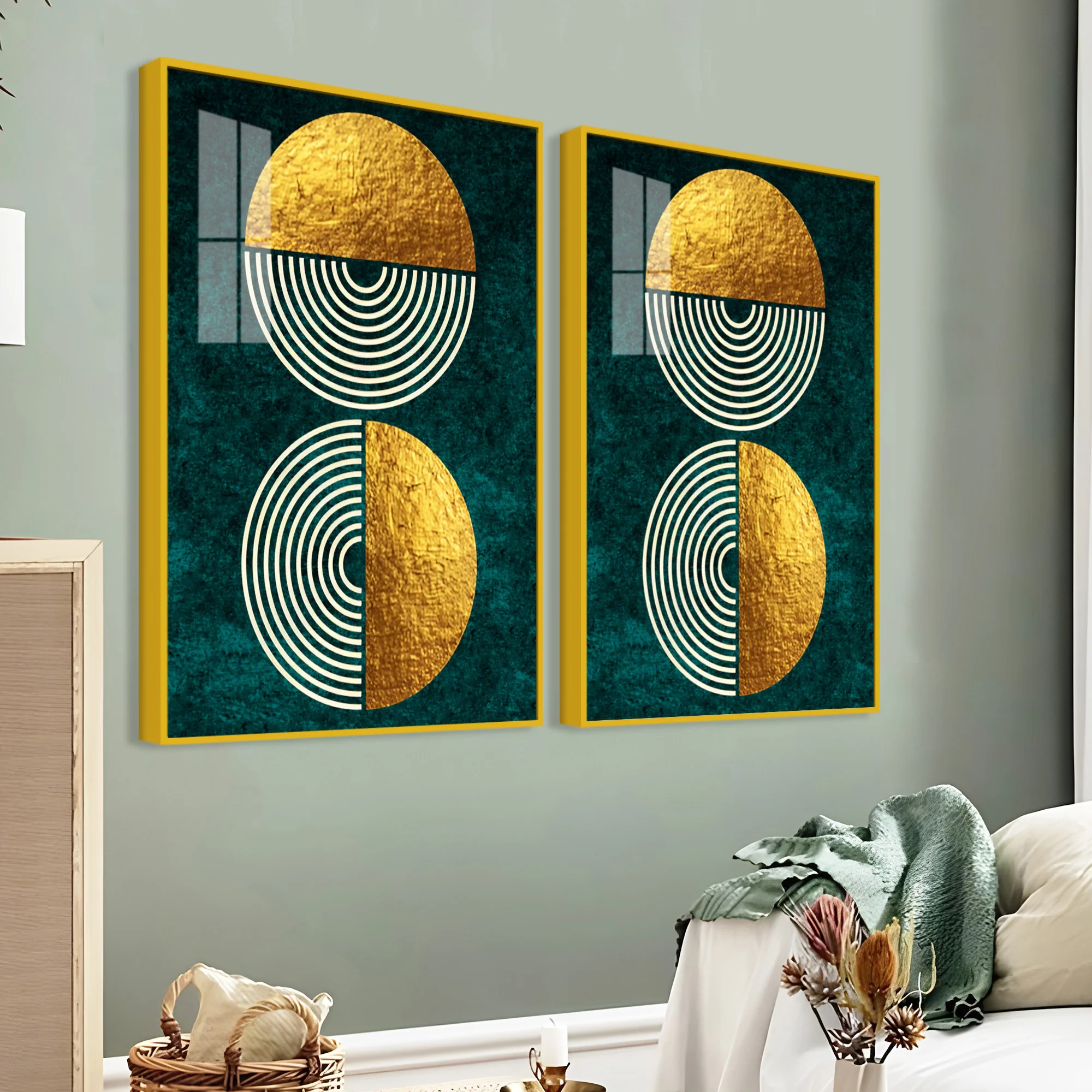 Geometric Circles Shapes Art Acrylic Floating Wall Painting Set Of 2 - Image 3
